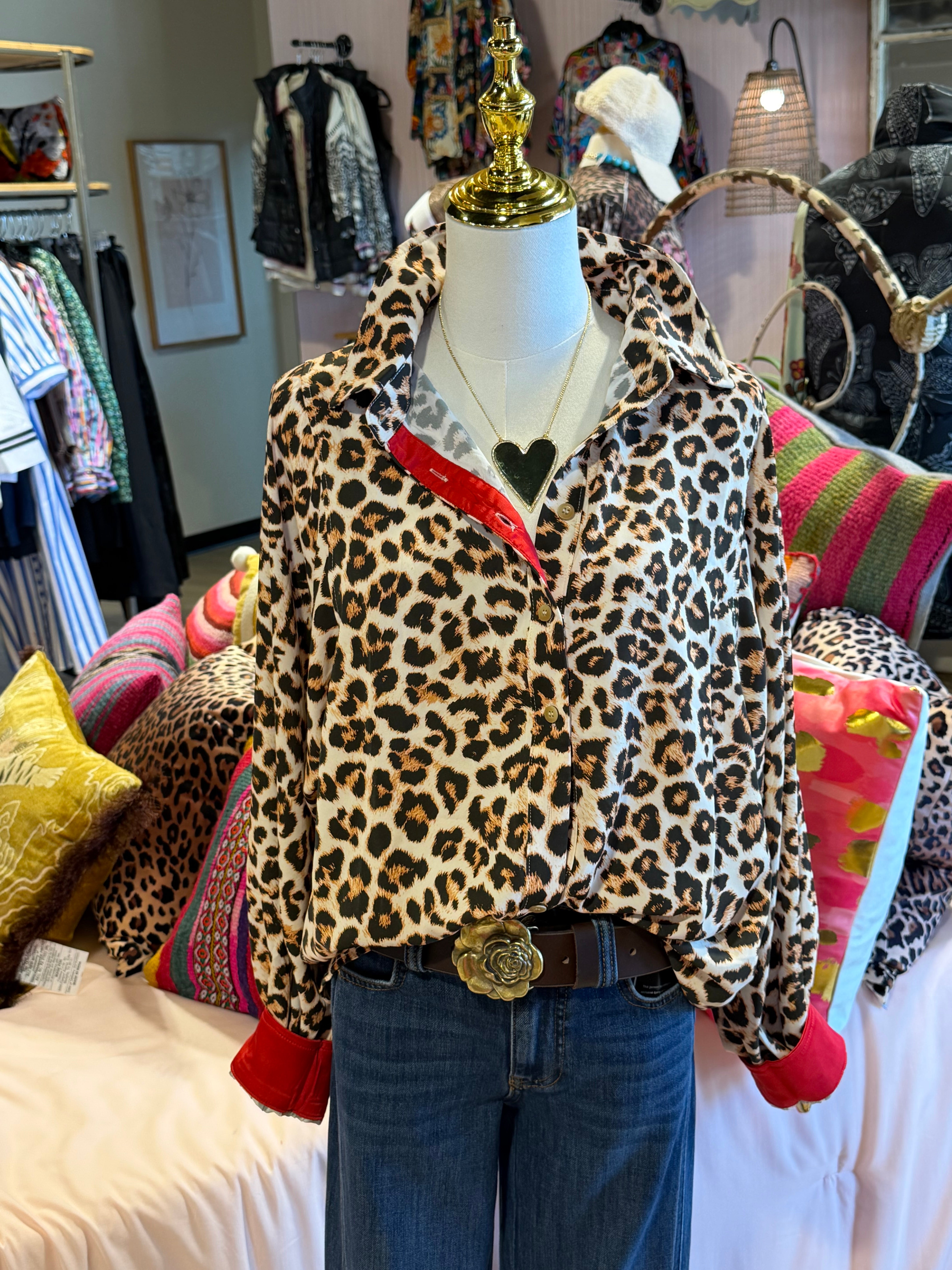 Leopard Collar Button-Up