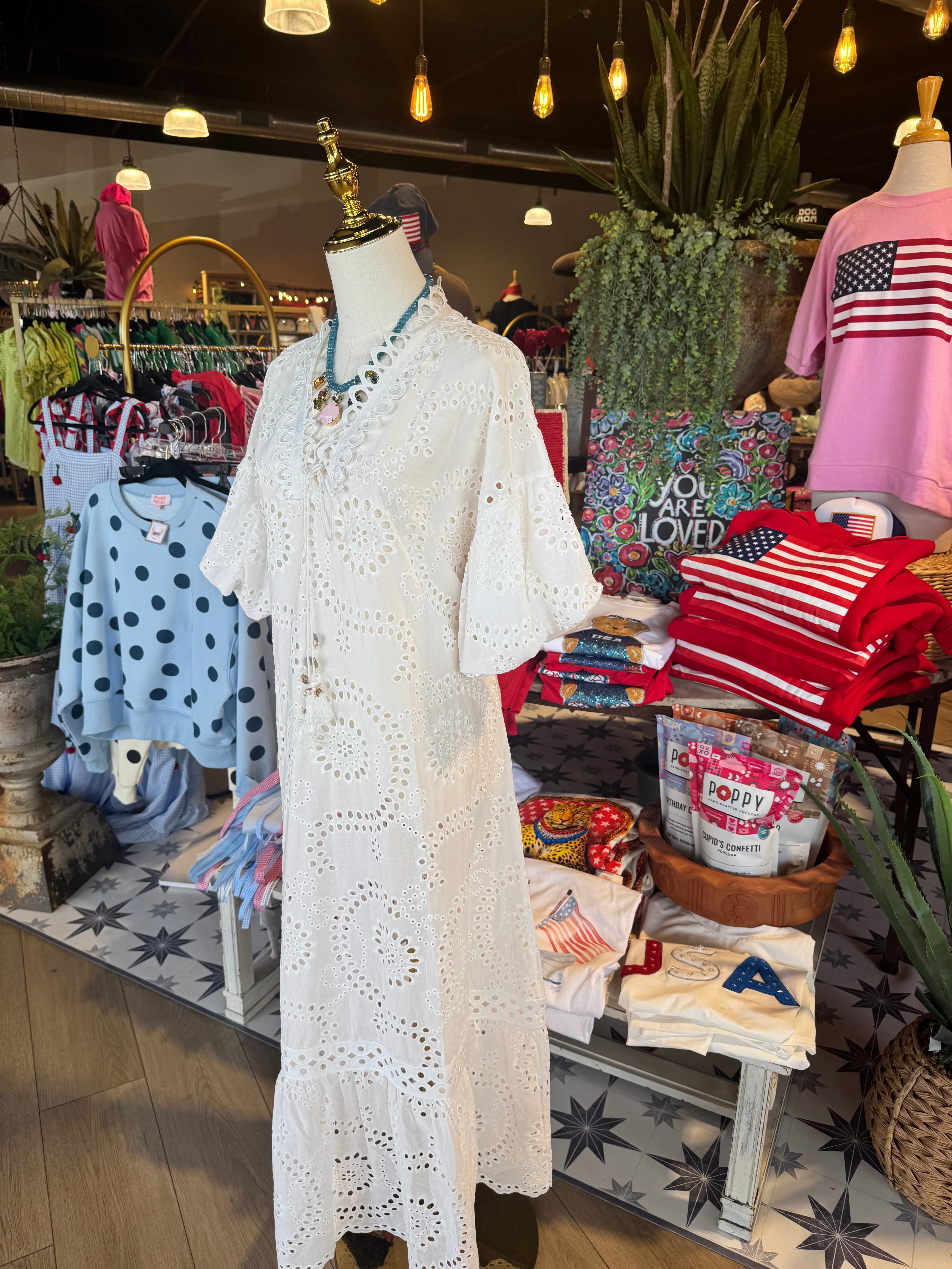 Eyelet Lace Cotton Midi Dress