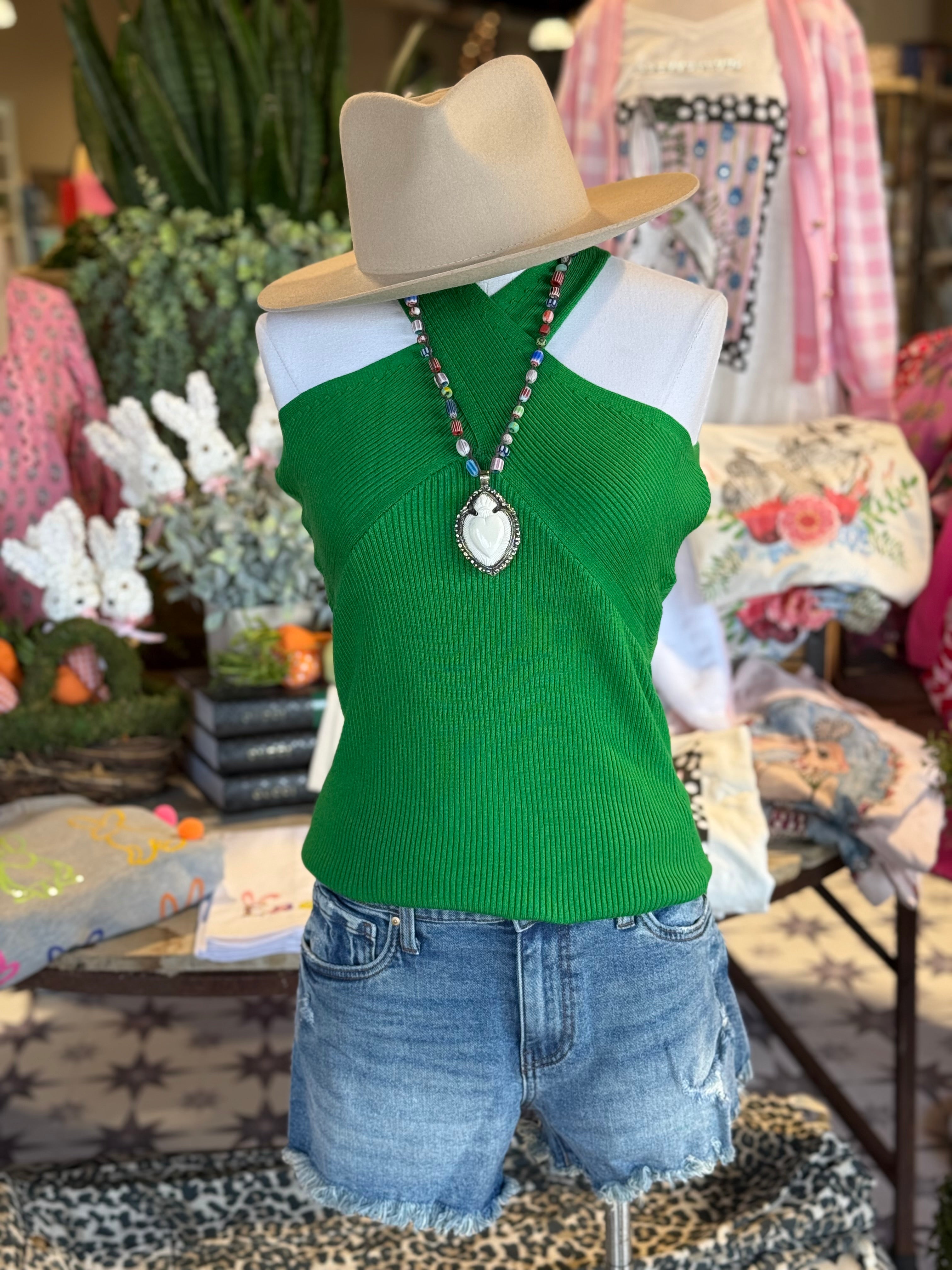 Cross Halter Knit Top