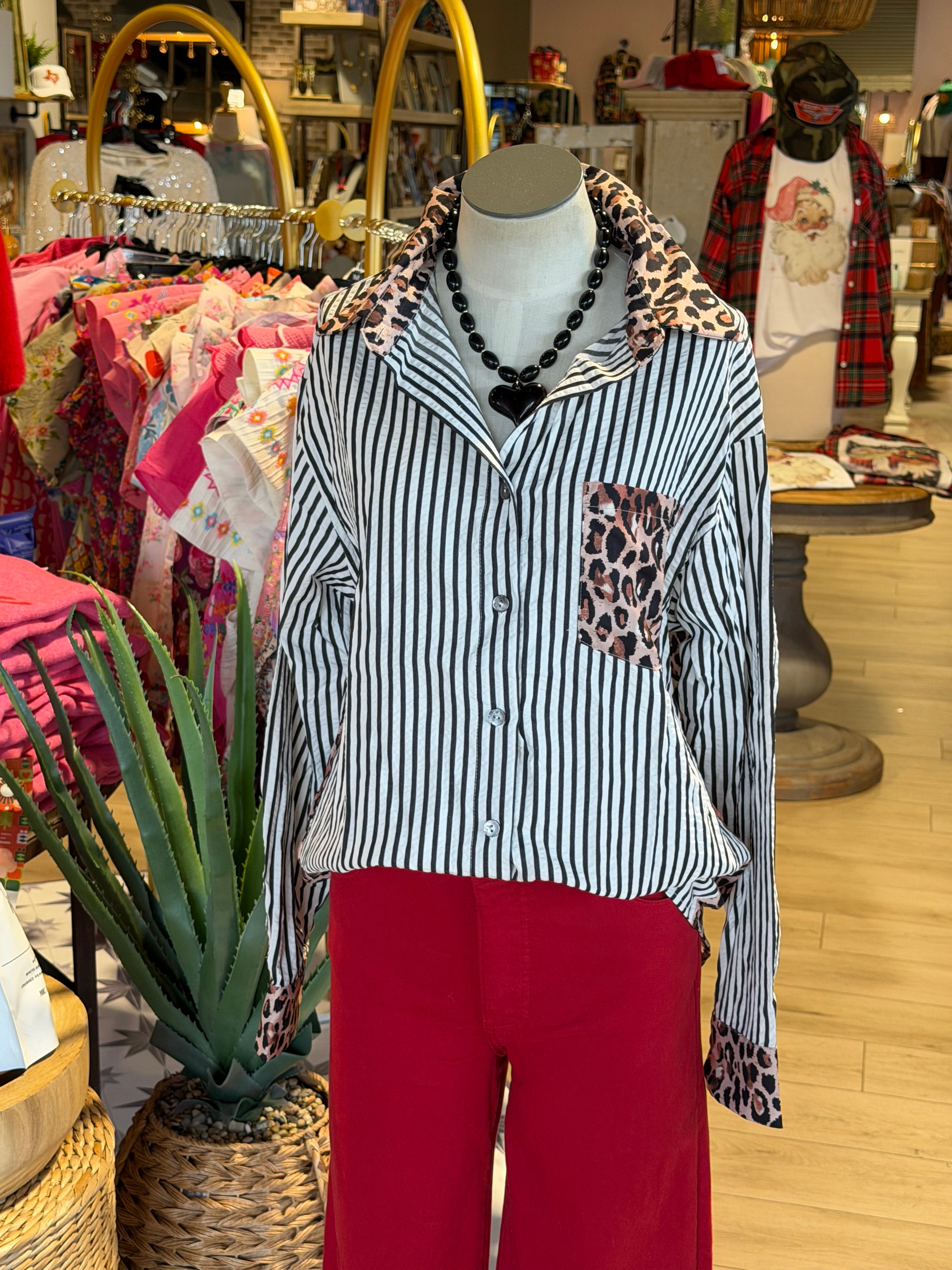 Unexpected Leopard Stripe Top