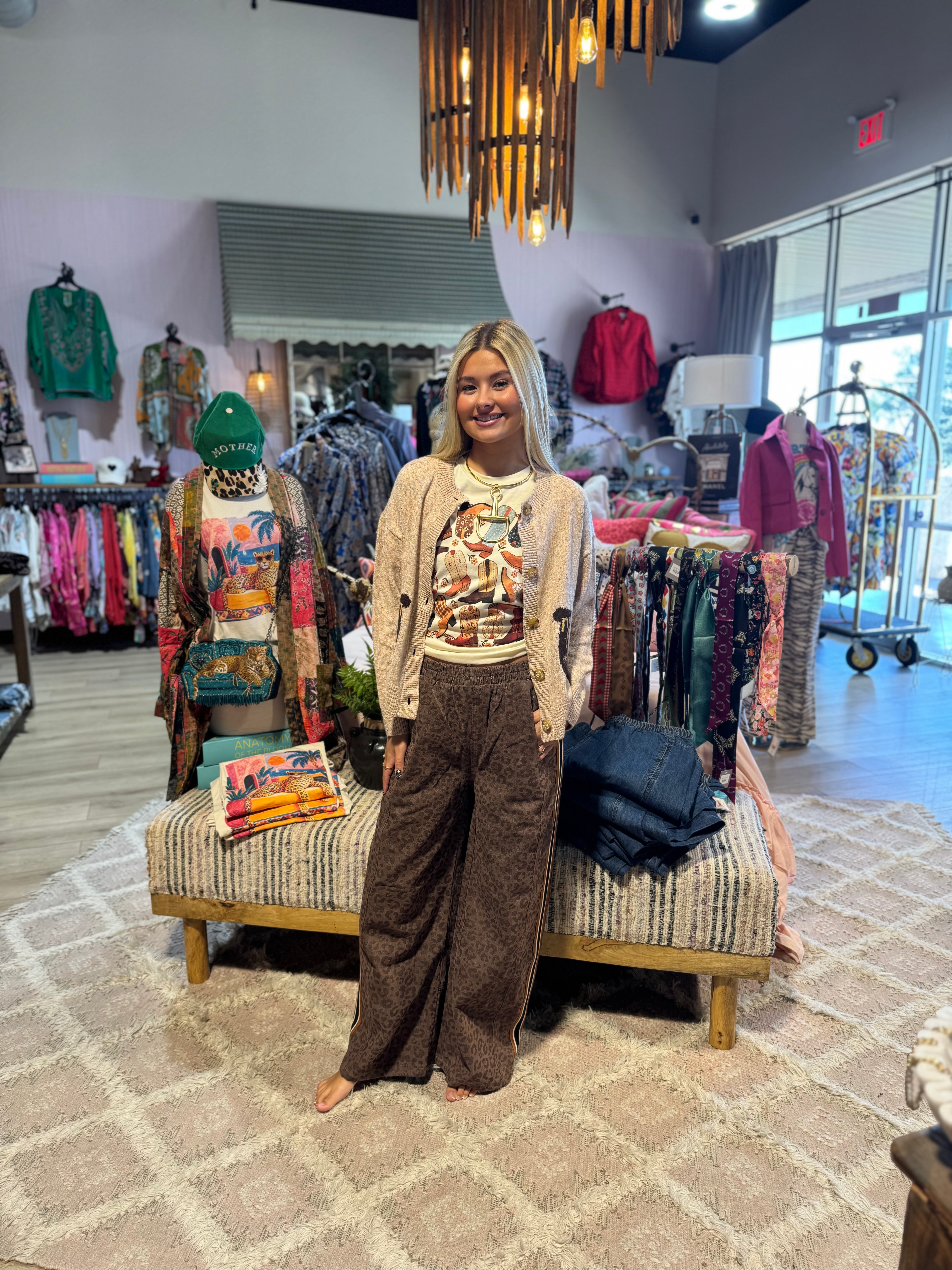 FALL VINTAGE LEOPARD WIDE LEG PANTS