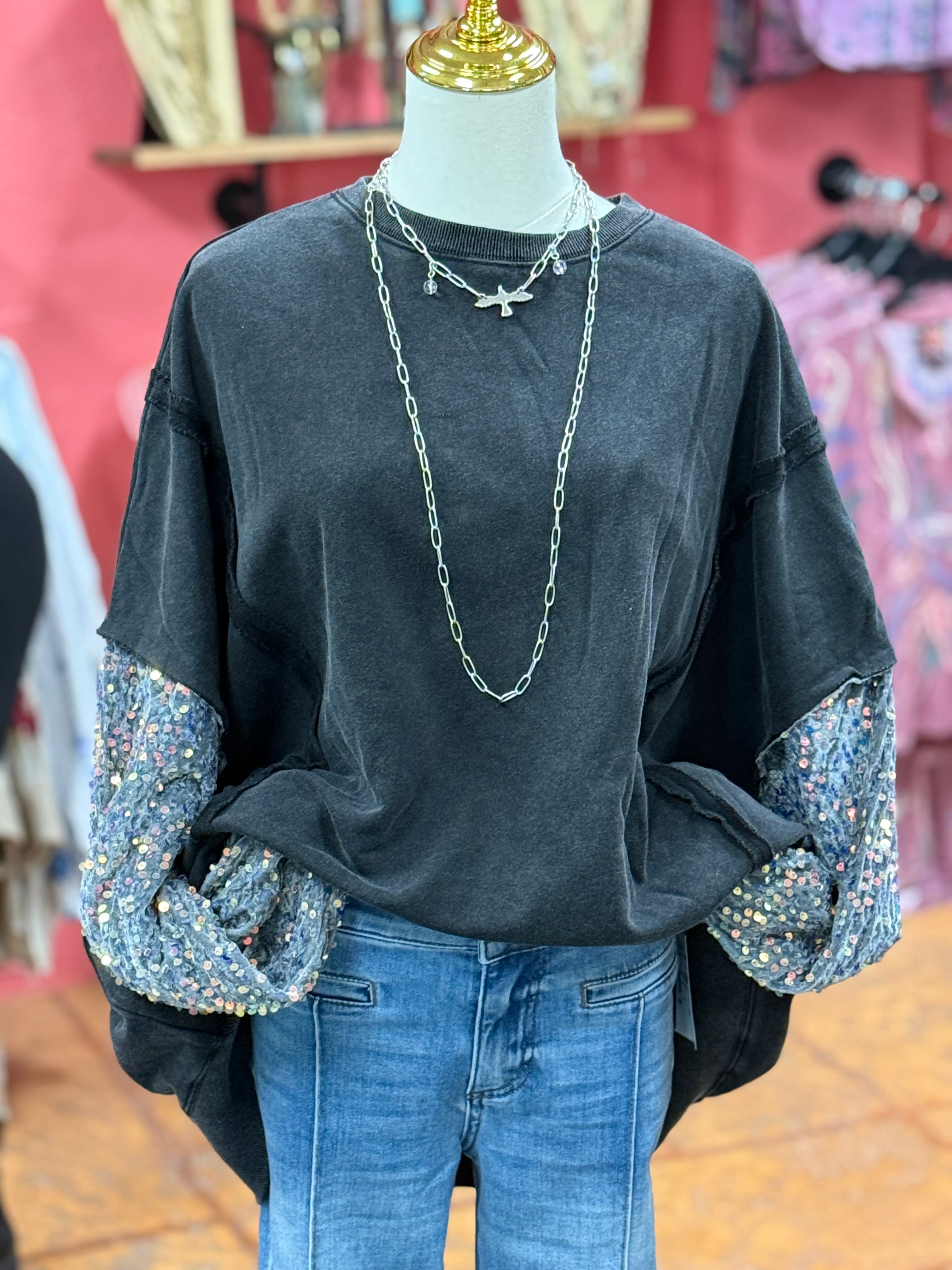 Black Sequin Sweatshirt