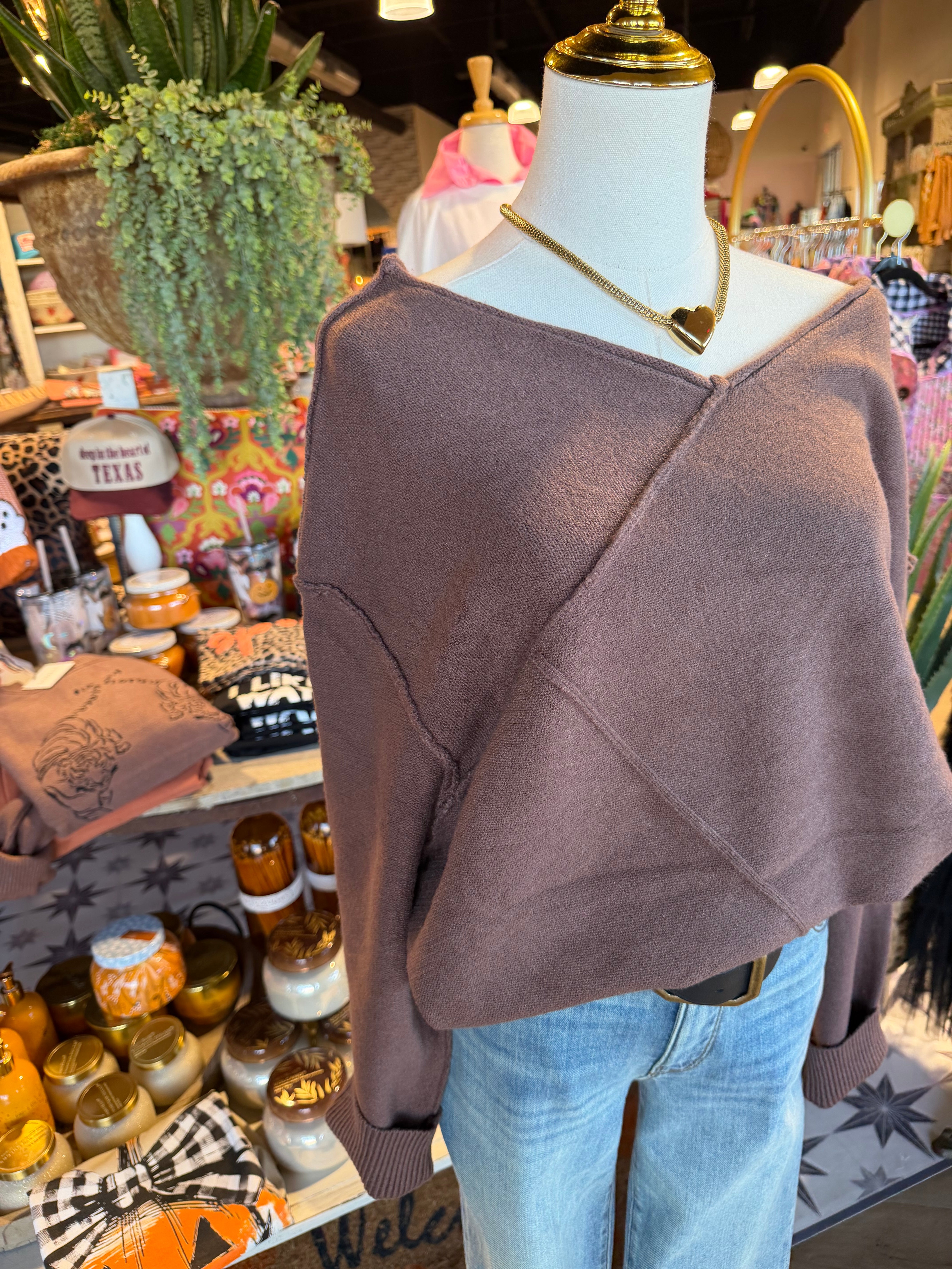 V Neck Exposed Seam Sweater