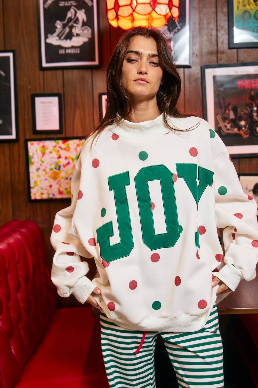 | 'JOY' Applique Patch Polka-Dot Sweatshirt