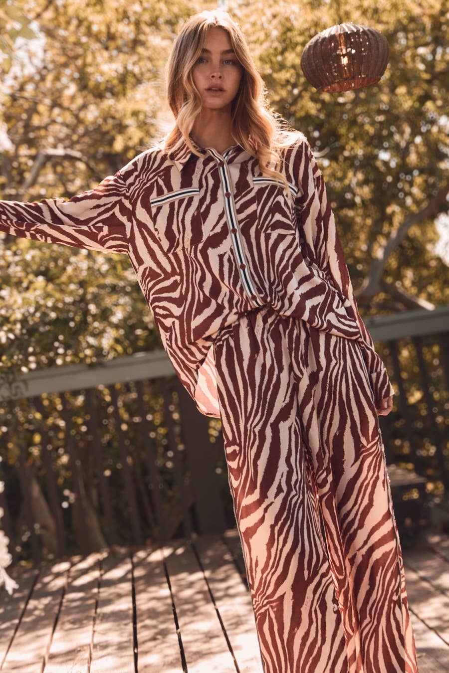 Zebra Printed Collared Blouse