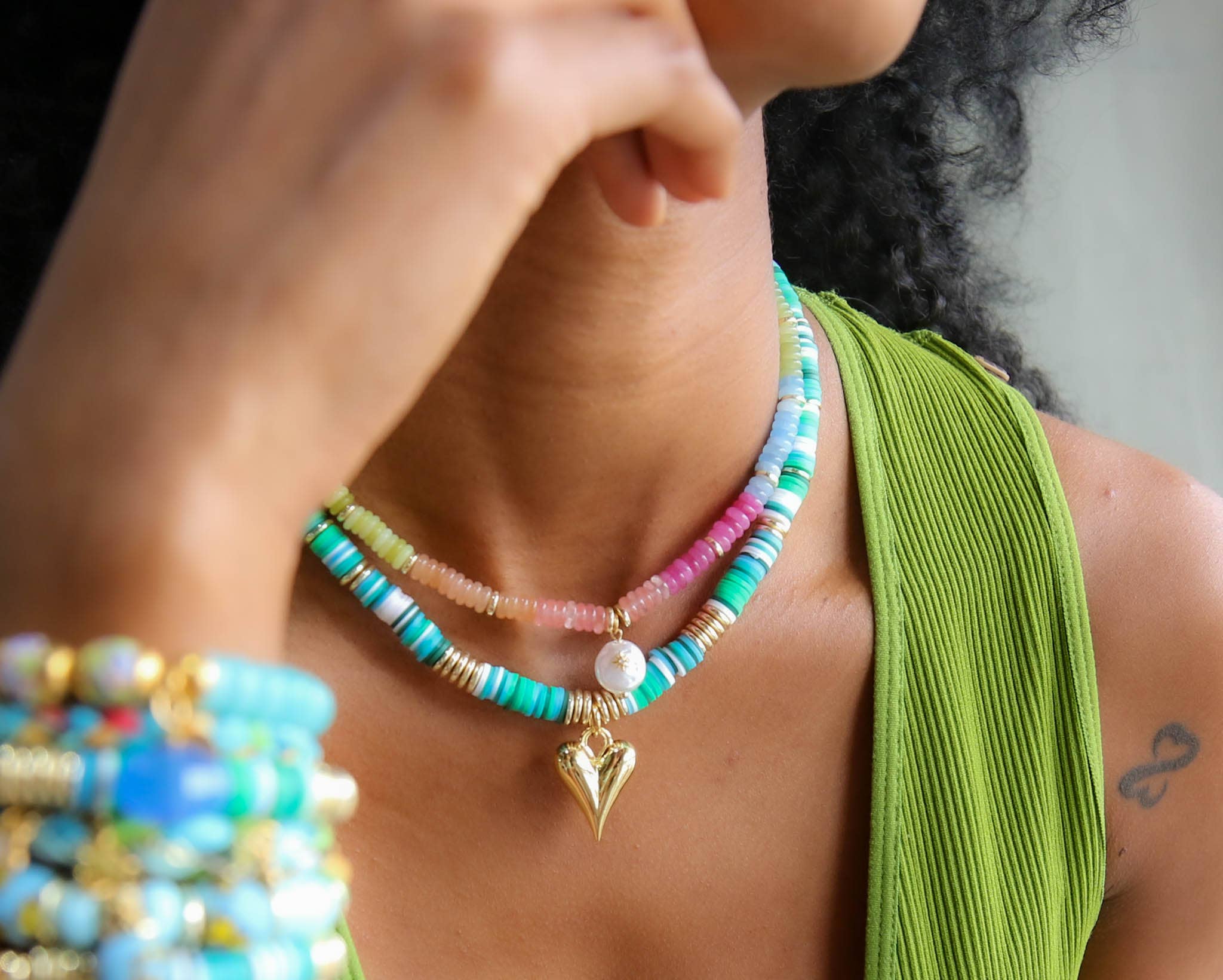 Melon Necklace in Multi with Heart