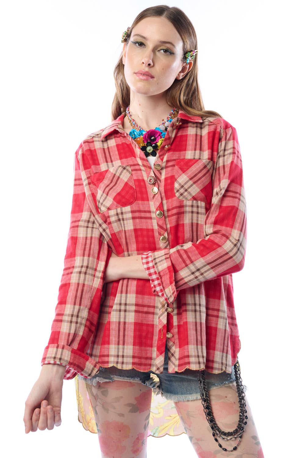Western Babe Shirt -Plaid Horse Artistic