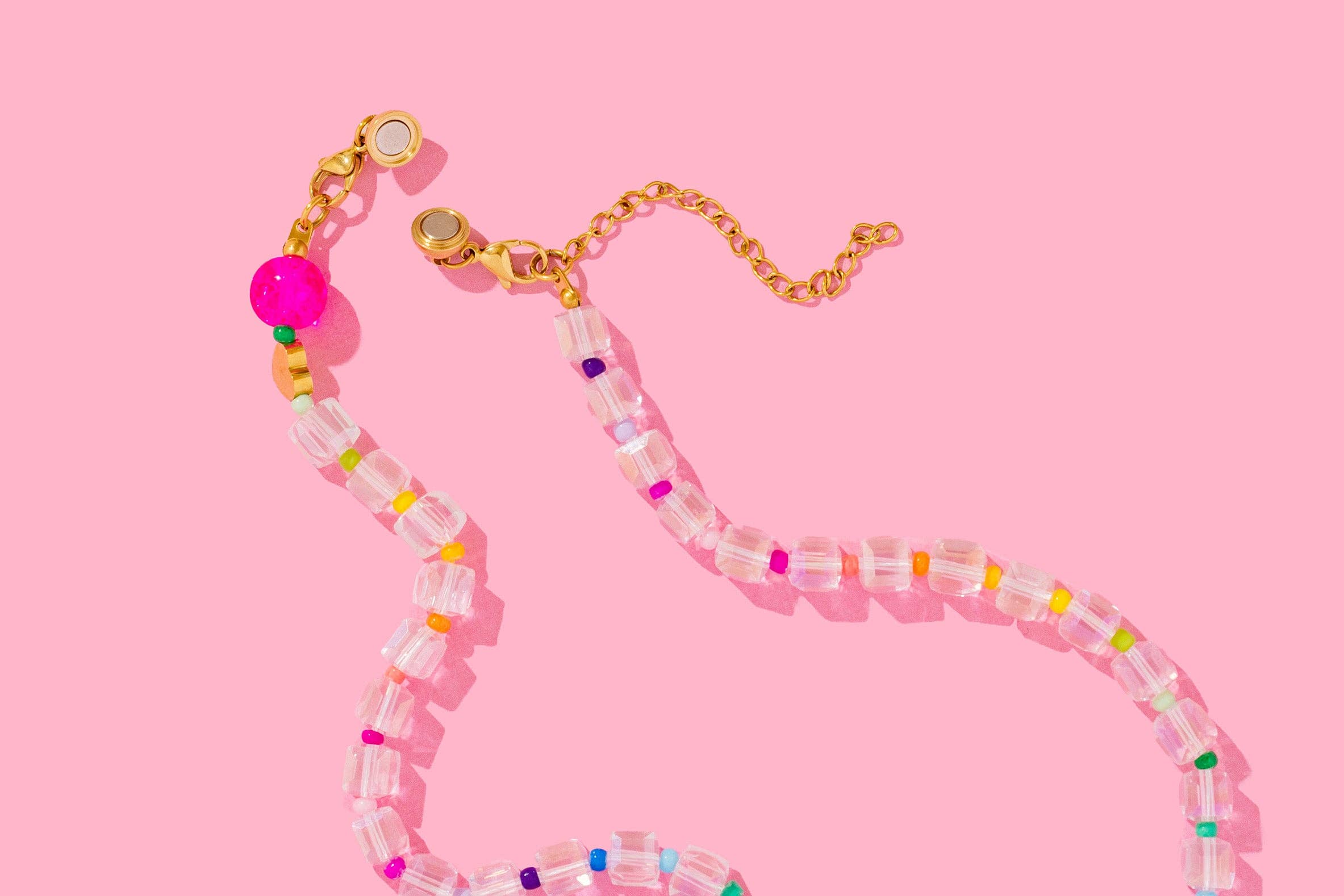 Beaded Necklace - Clear + Multi-Colored Beads - Jenn