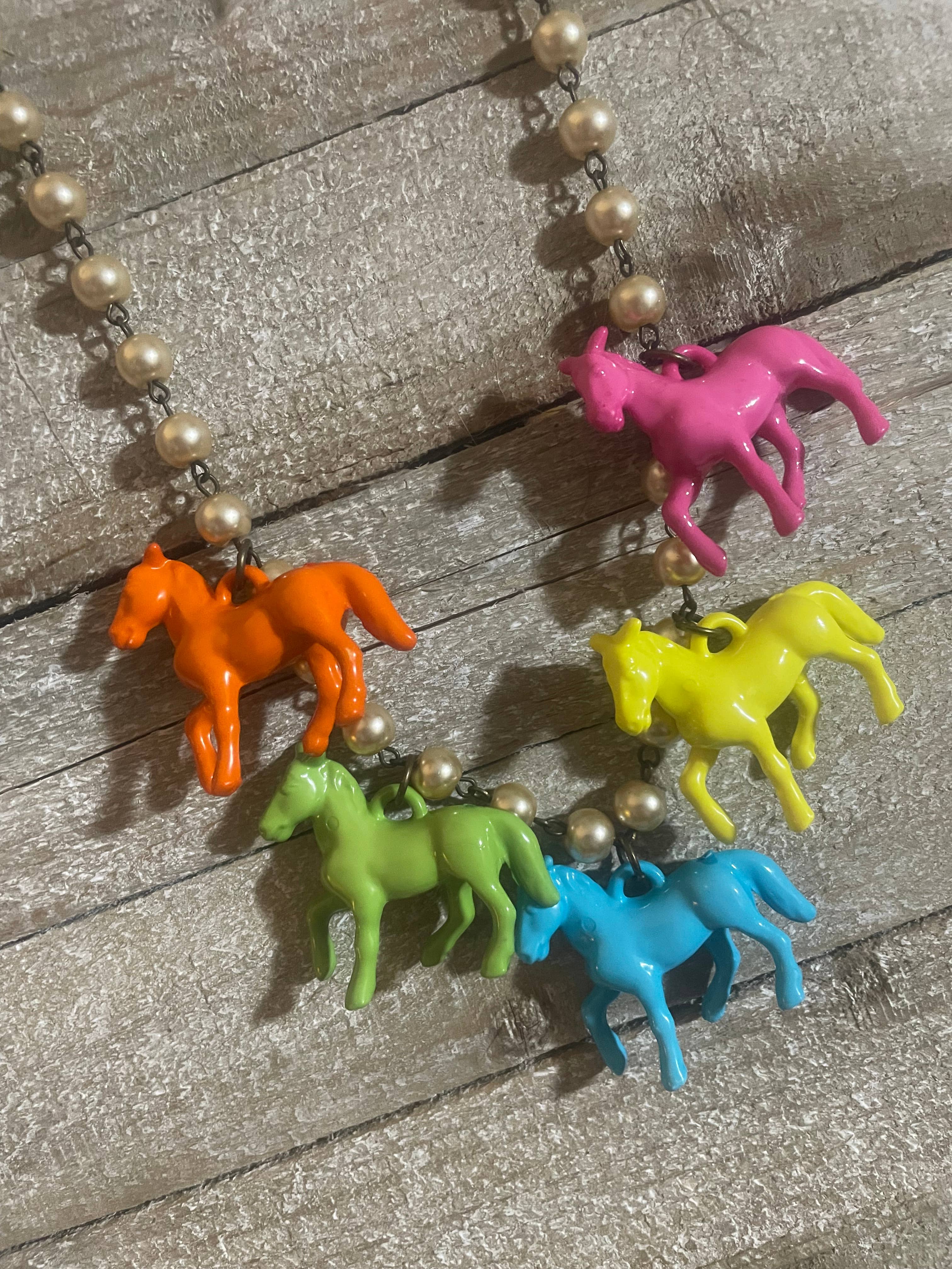 Pony Horse Club Necklace on Pearls 