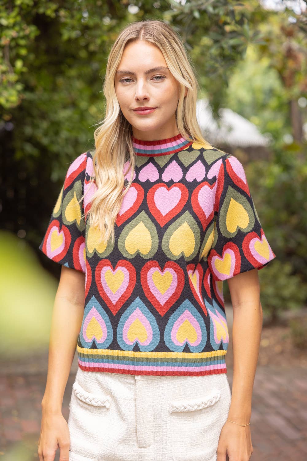Bubble Sleeve Heart Print