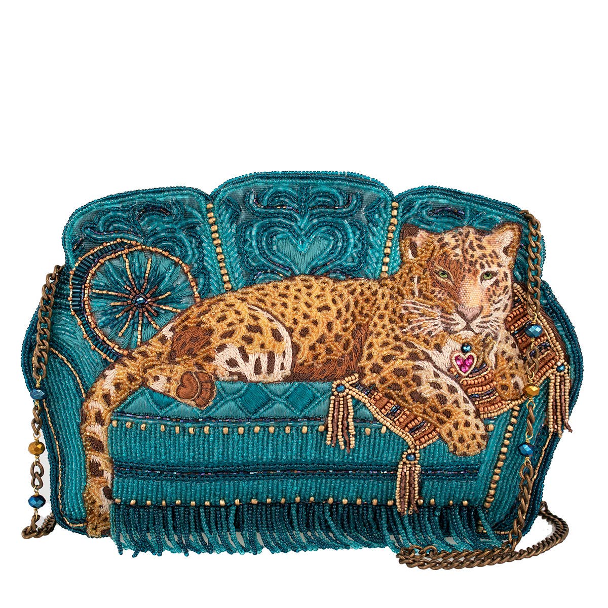 Lazy Leopard beaded teal couch crossbody bag