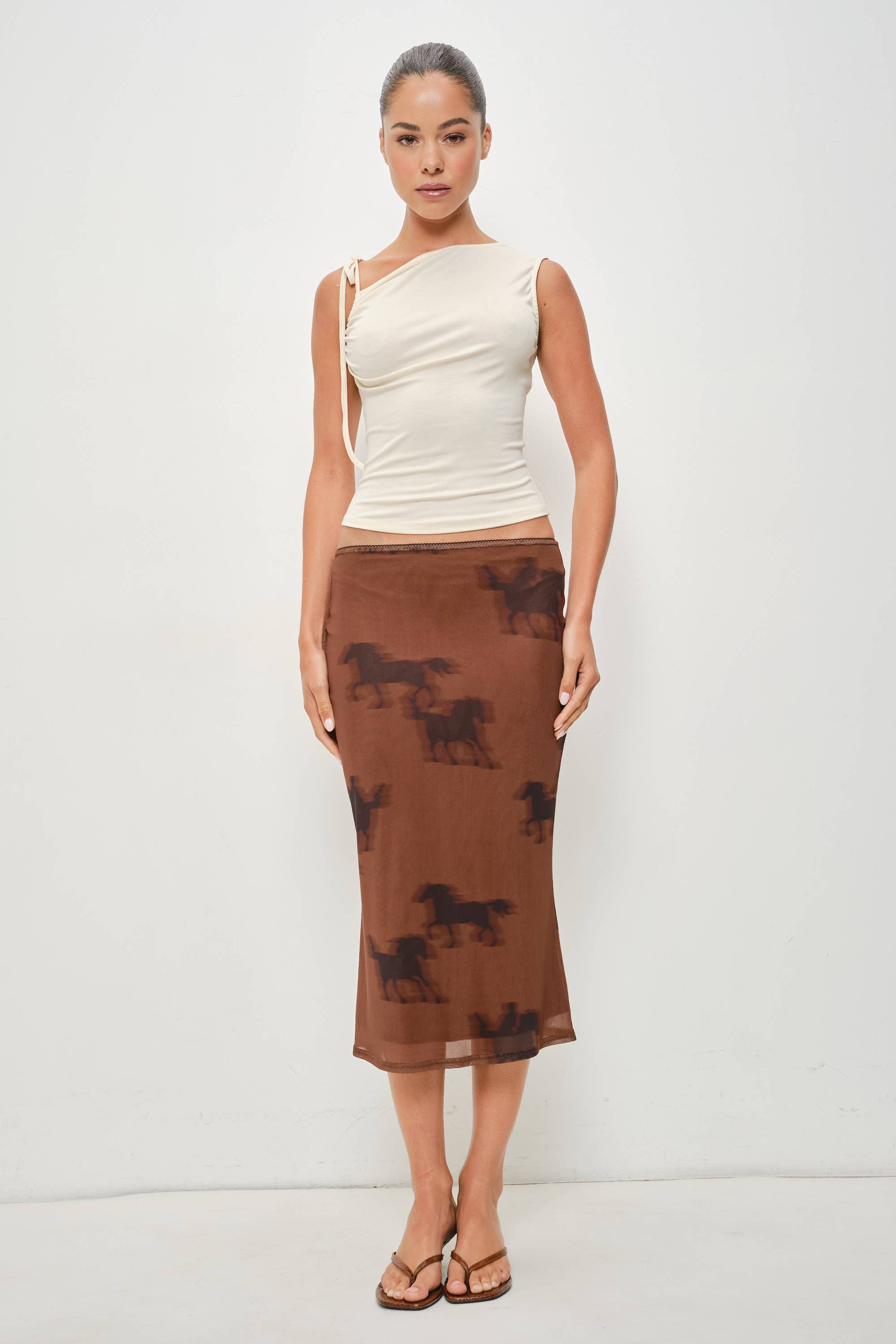 OANA HORSE PRINT MIDI SKIRT