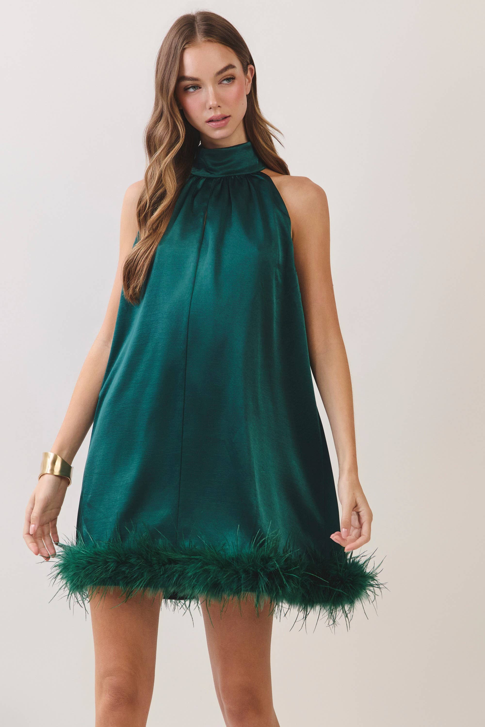 Feather Halter Mini Dress