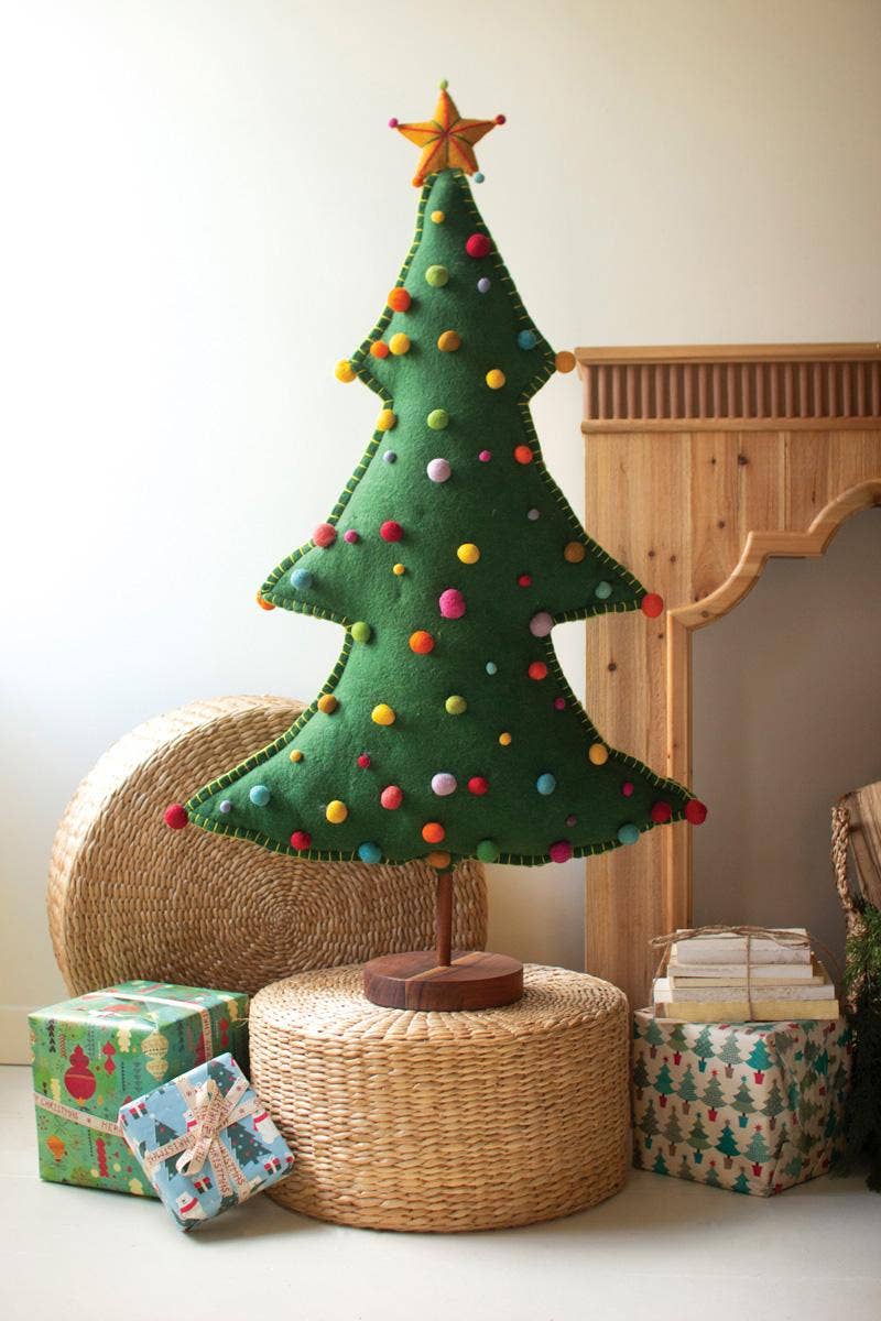 LARGE FELT CHRISTMAS TREE ON WOOD BASE