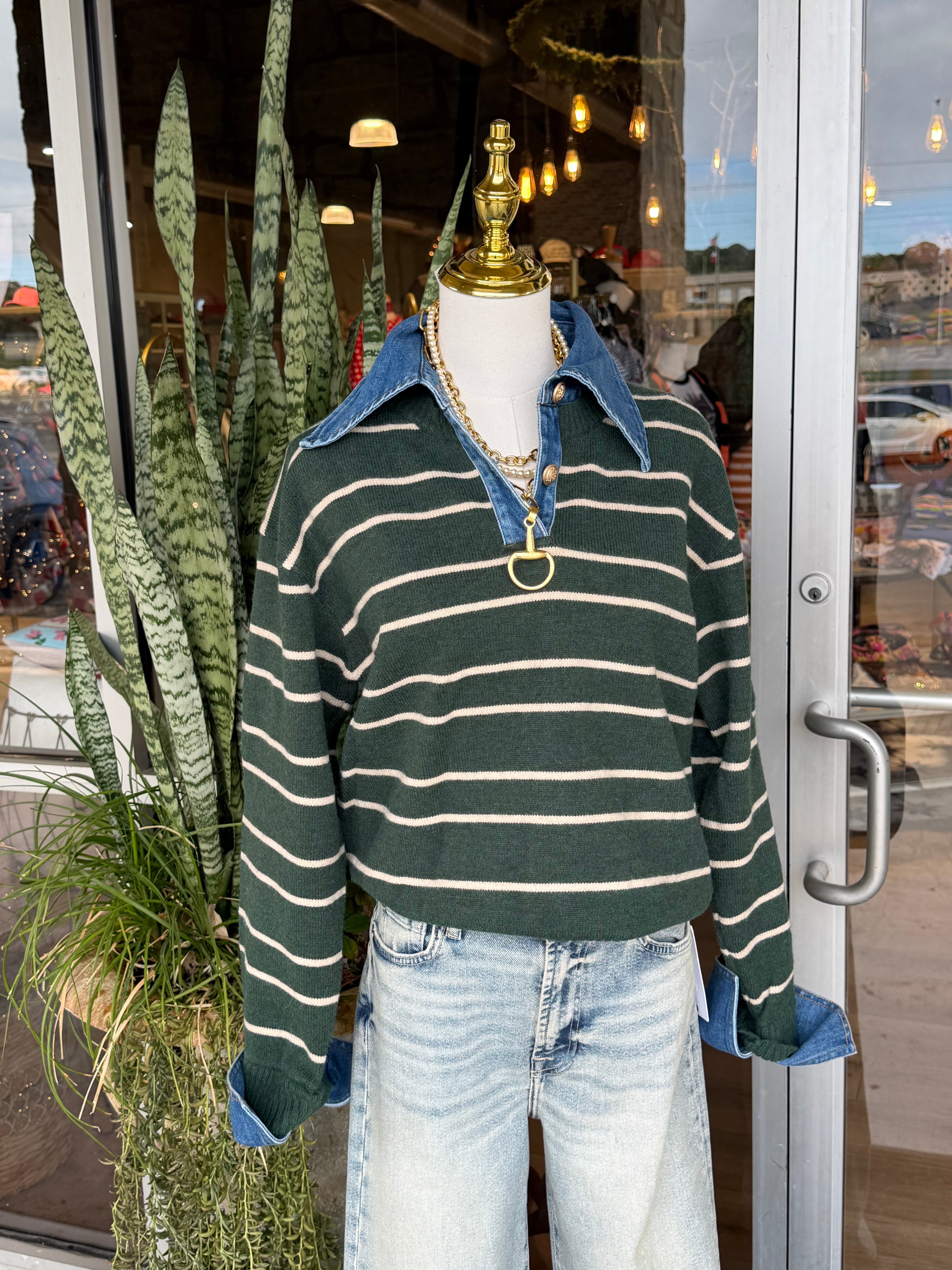 Varsity Stripe Denim Top