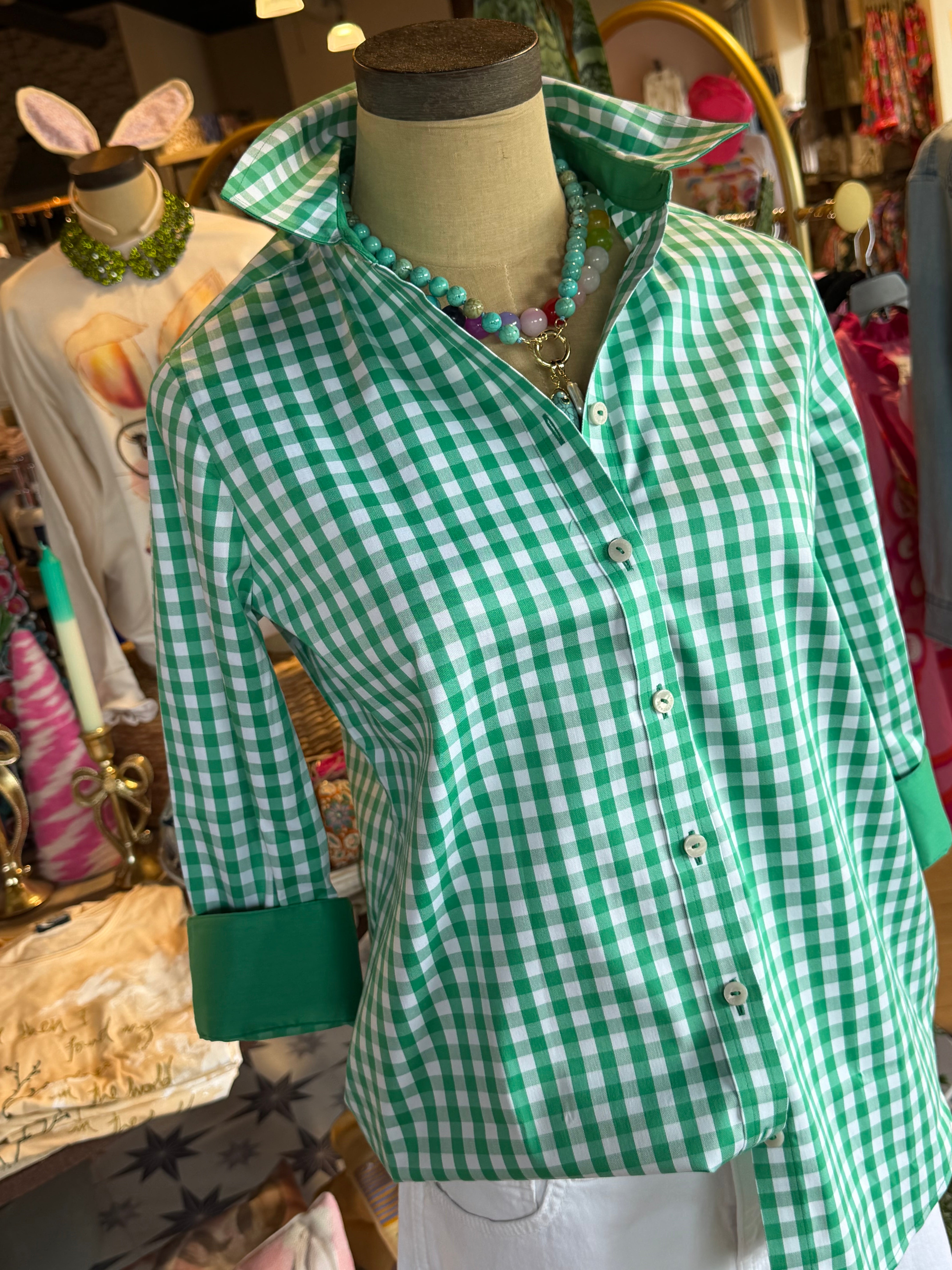 Green Gingham Top