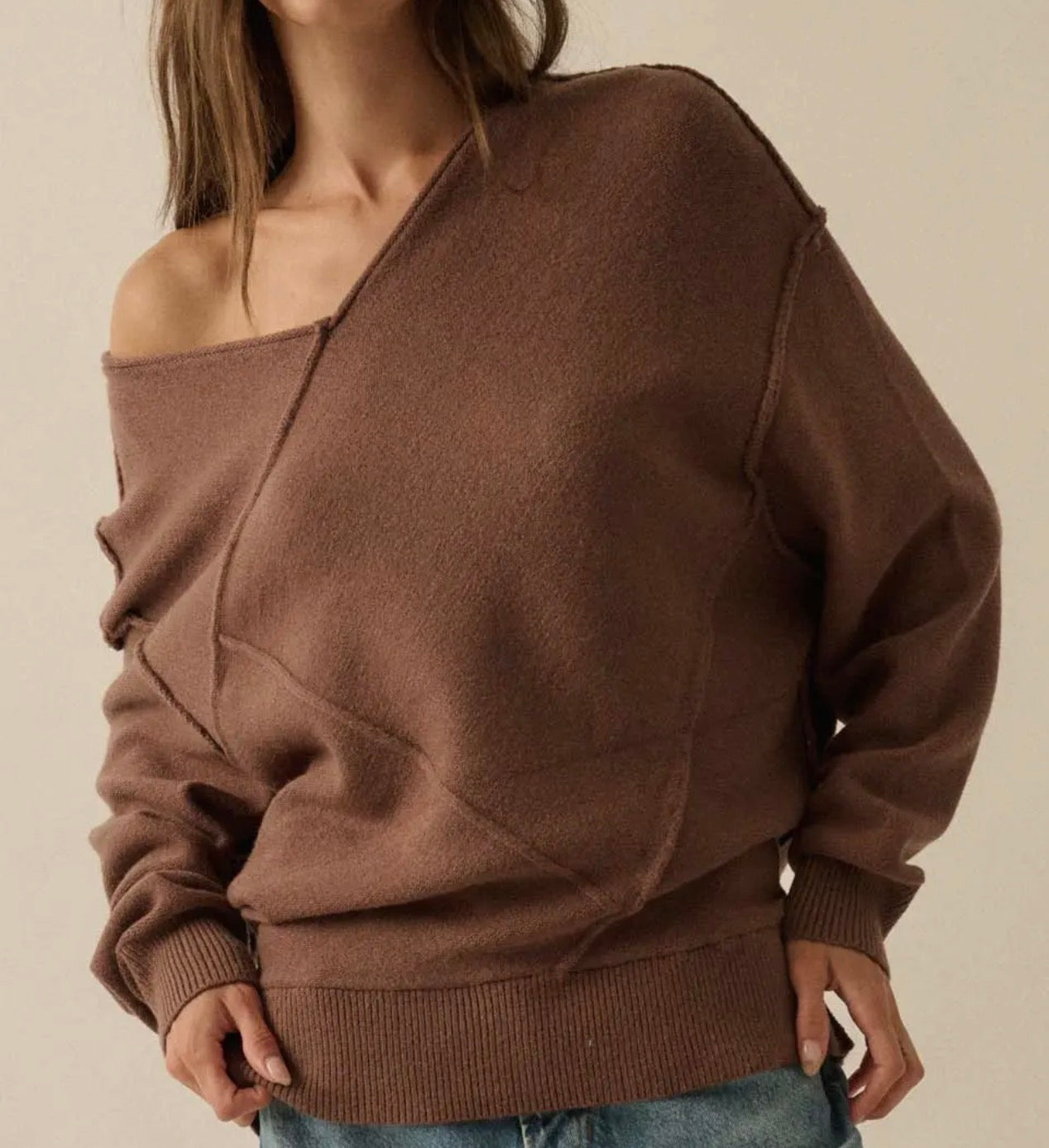 V Neck Exposed Seam Sweater