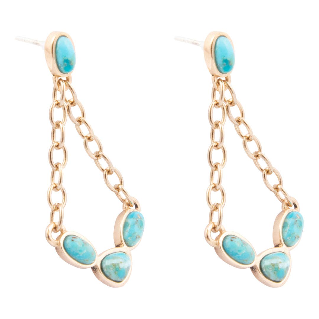 Sublime Blue Turquoise Golden Chain Post Earrings