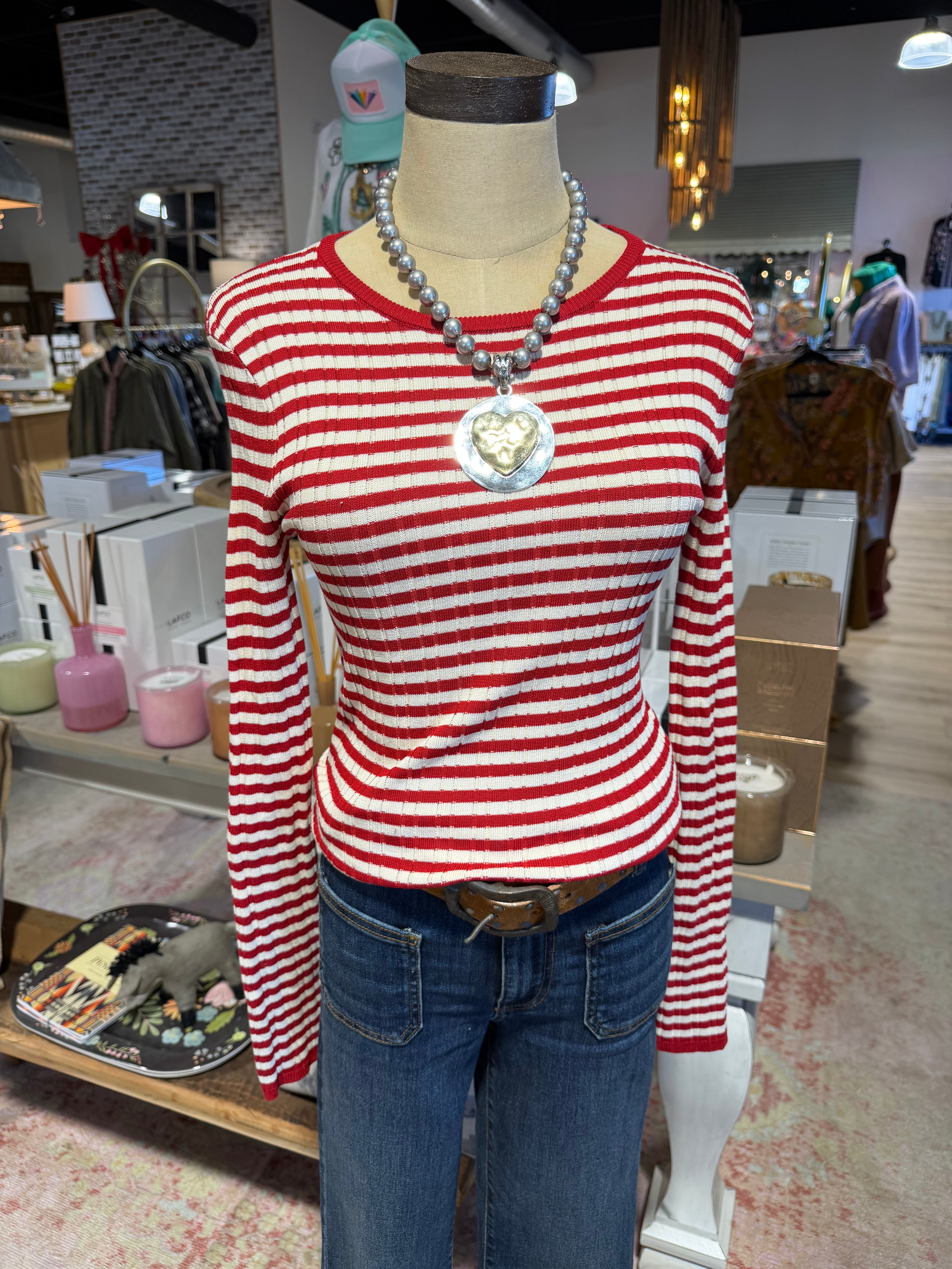 Red and White Stripe Knit