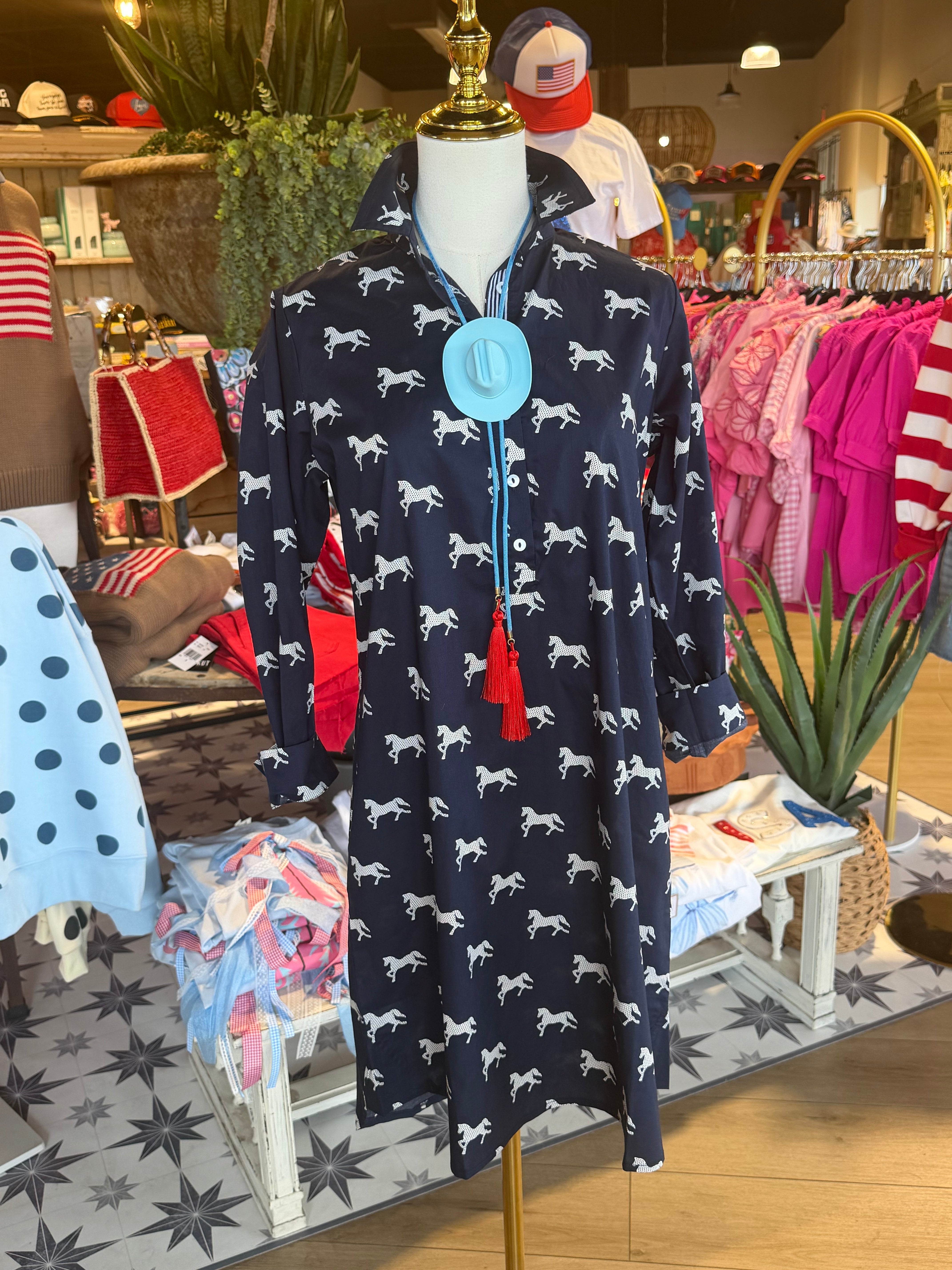 Navy Pony Club Shirt Dress