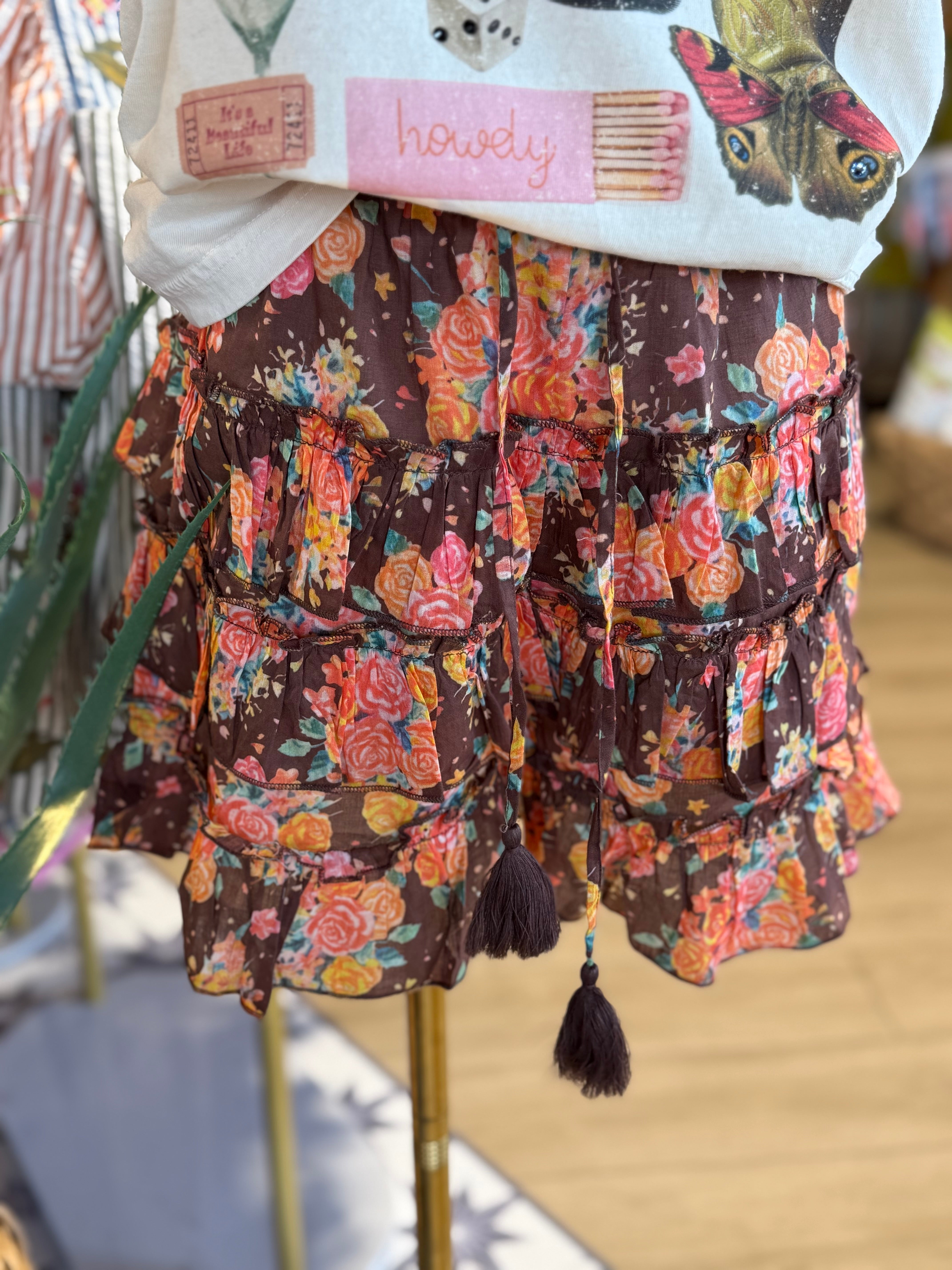 Brown Rose Ruffle Short - SALE