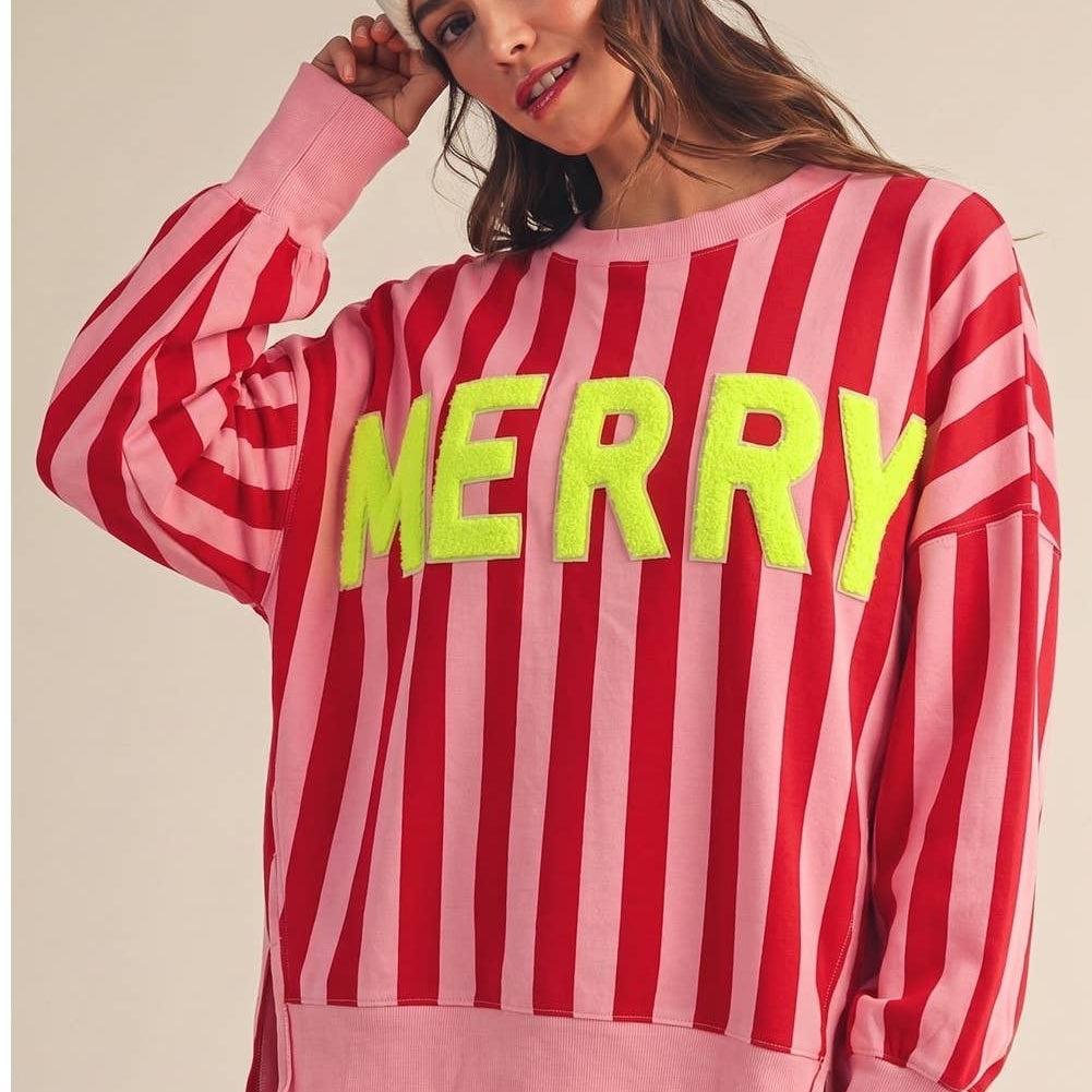 Oversized Striped Sweatshirt-MERRY