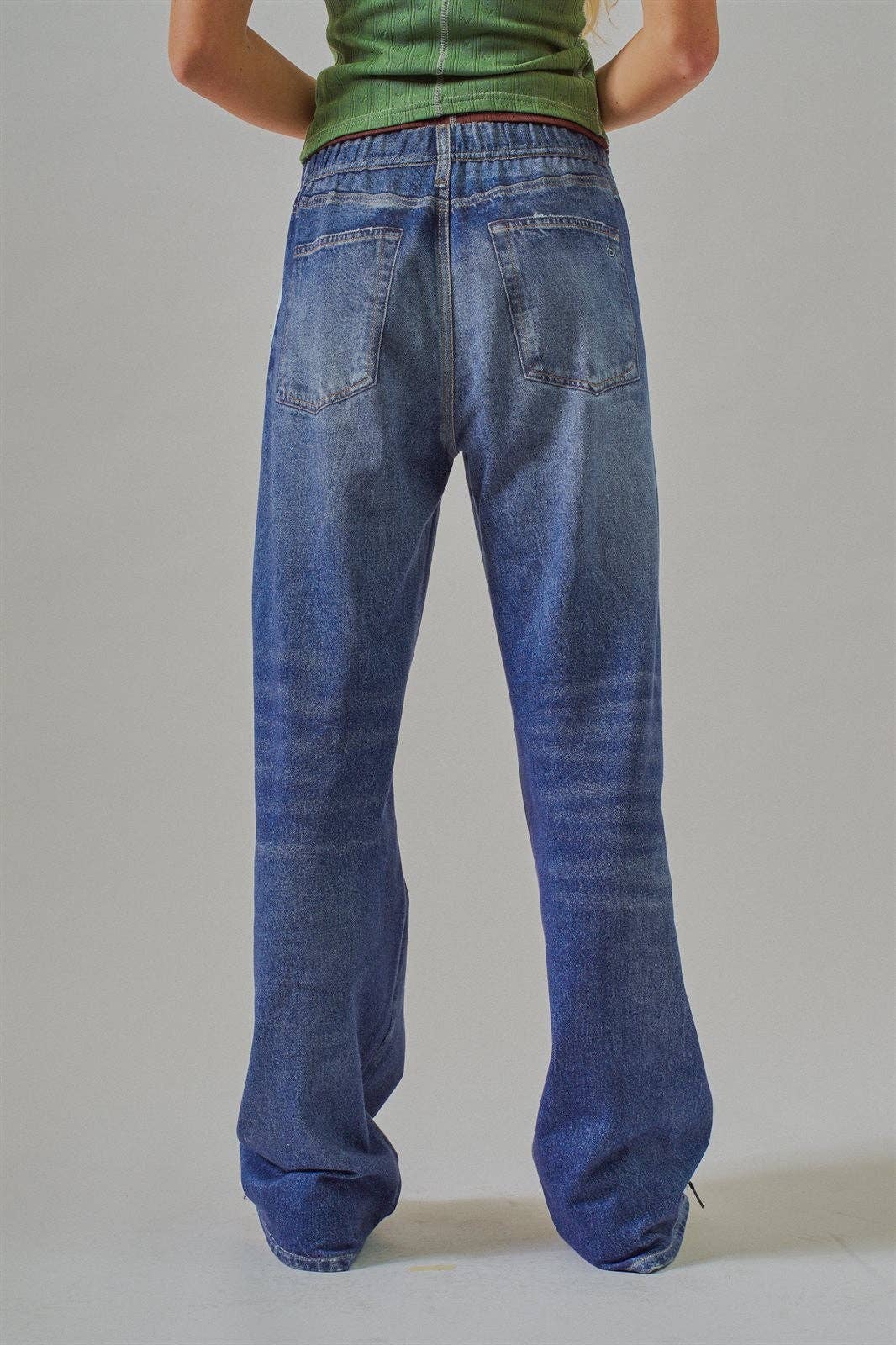 Faux Denim Track Pants With Stripe