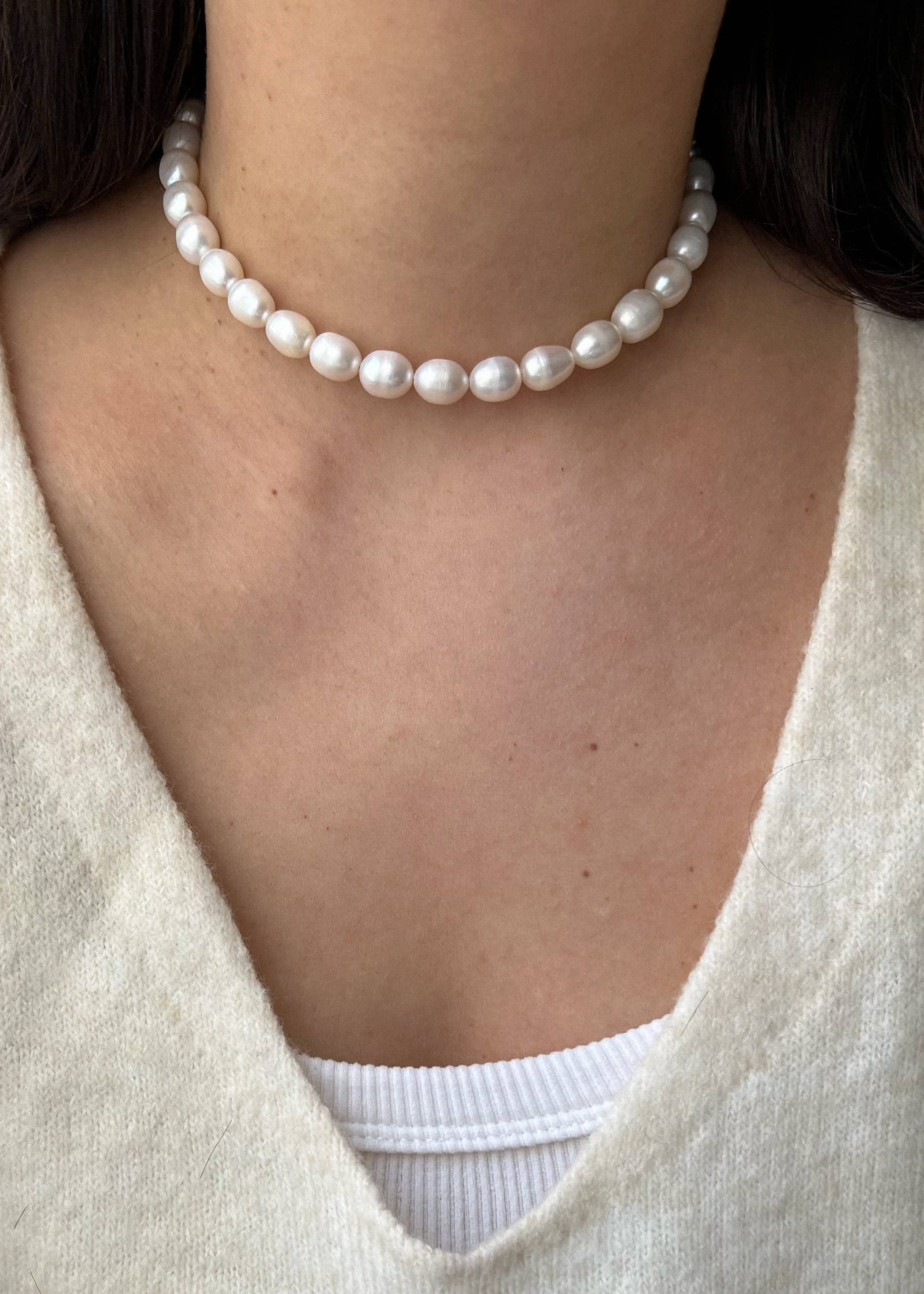 Freshwater Pearl Choker with Silk Ribbon Bow Necklace