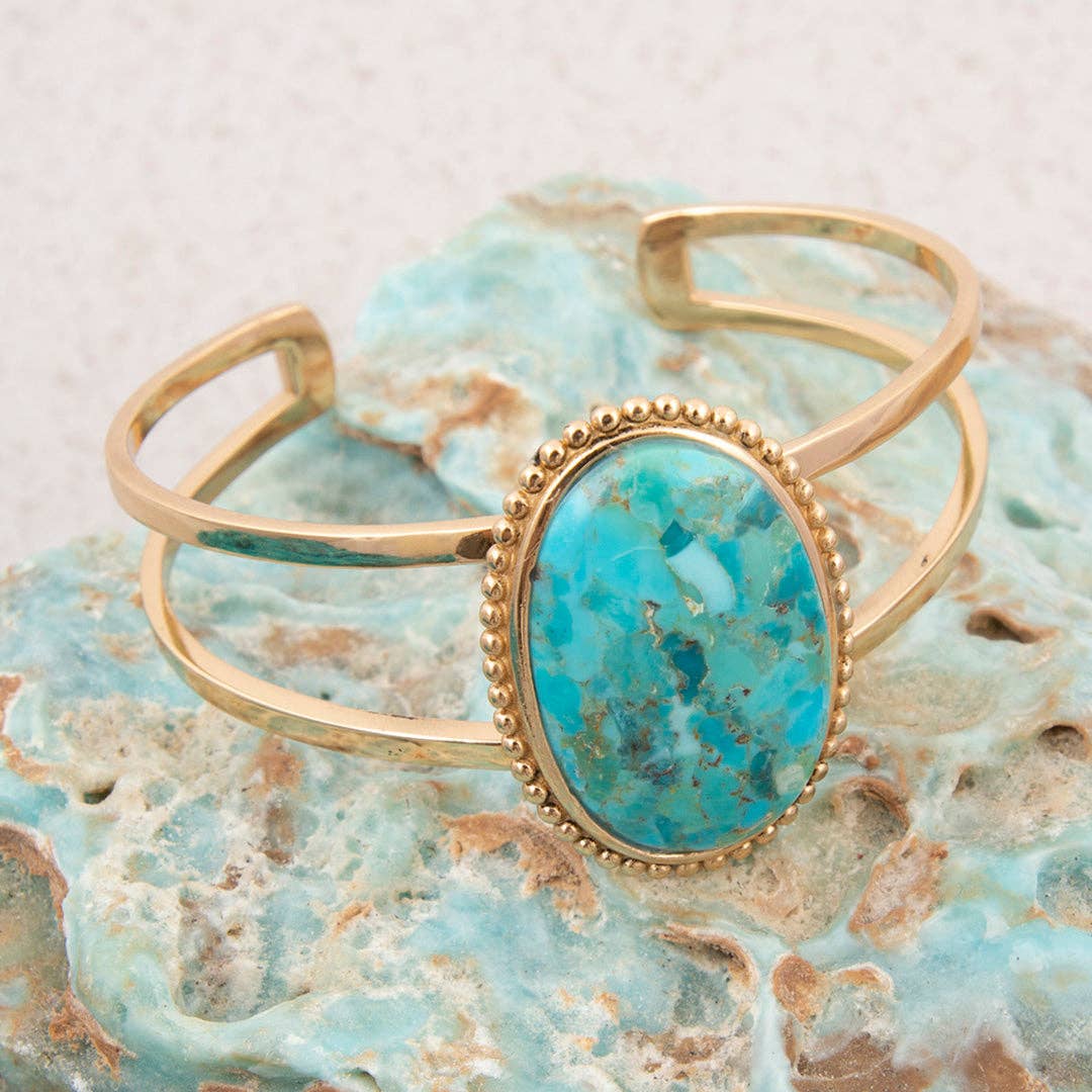 Refined Blue Turquoise Golden Cuff Bracelet