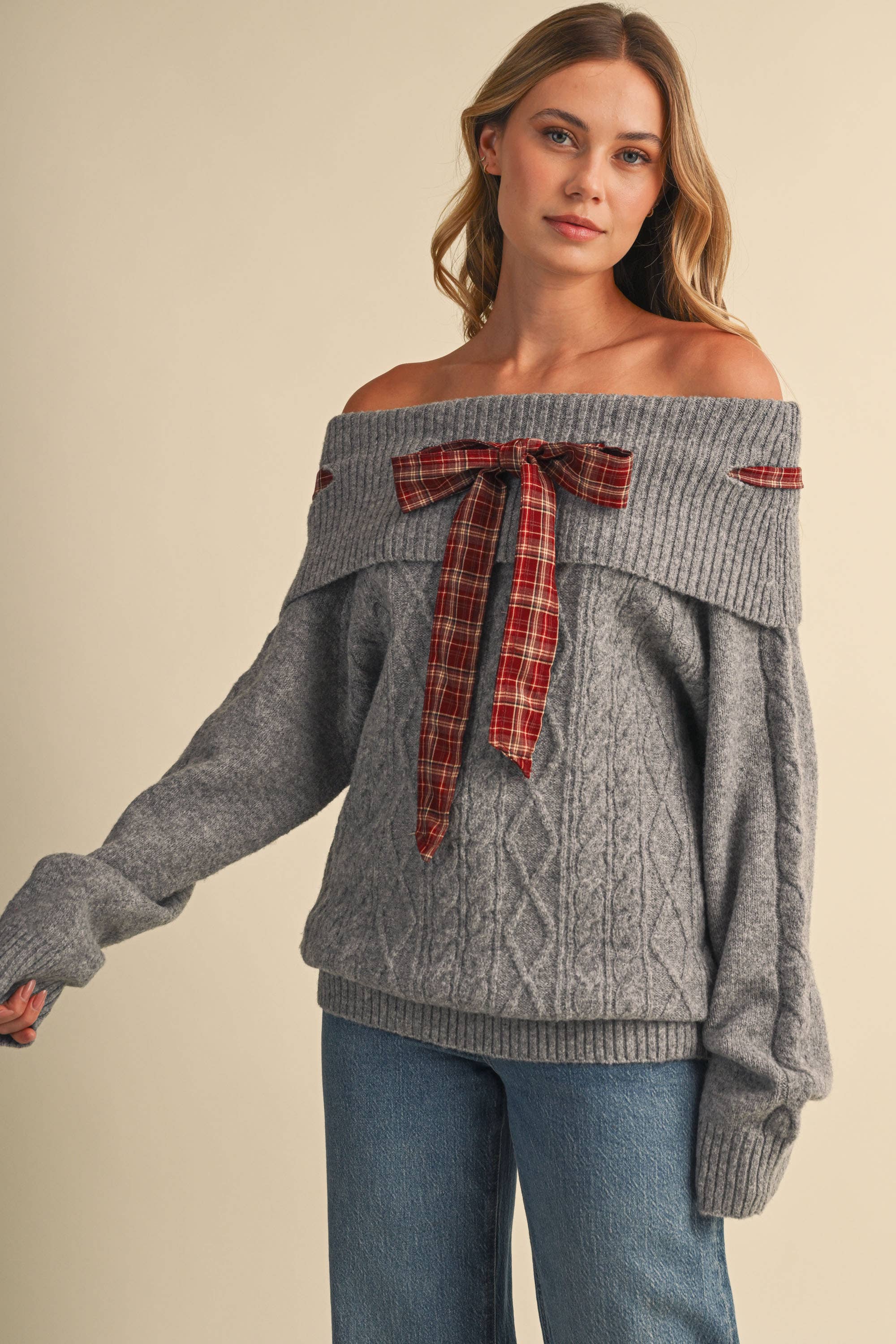 TARTAN BOW SWEATER