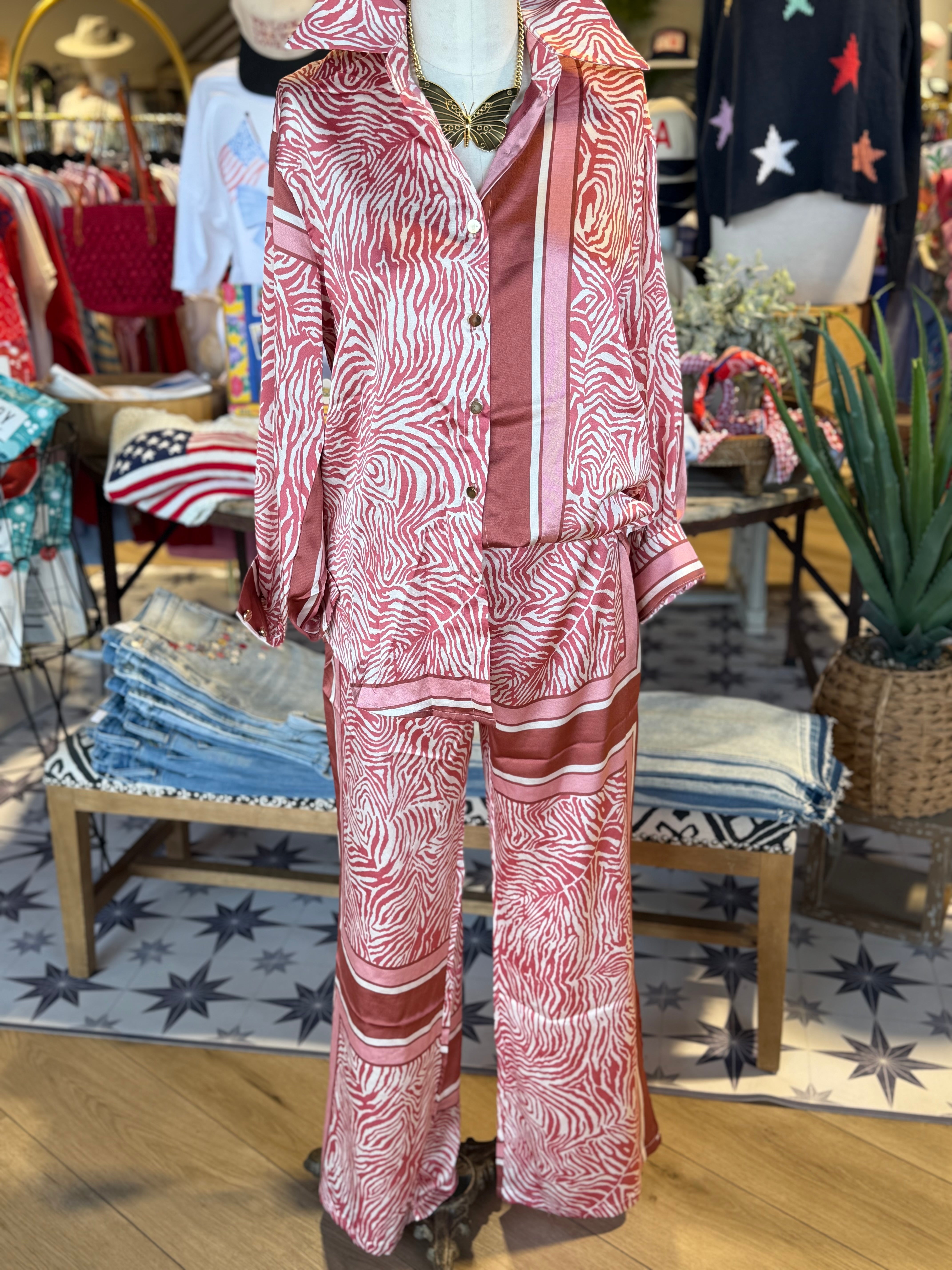 Blushing Zebra Satin Pant Set