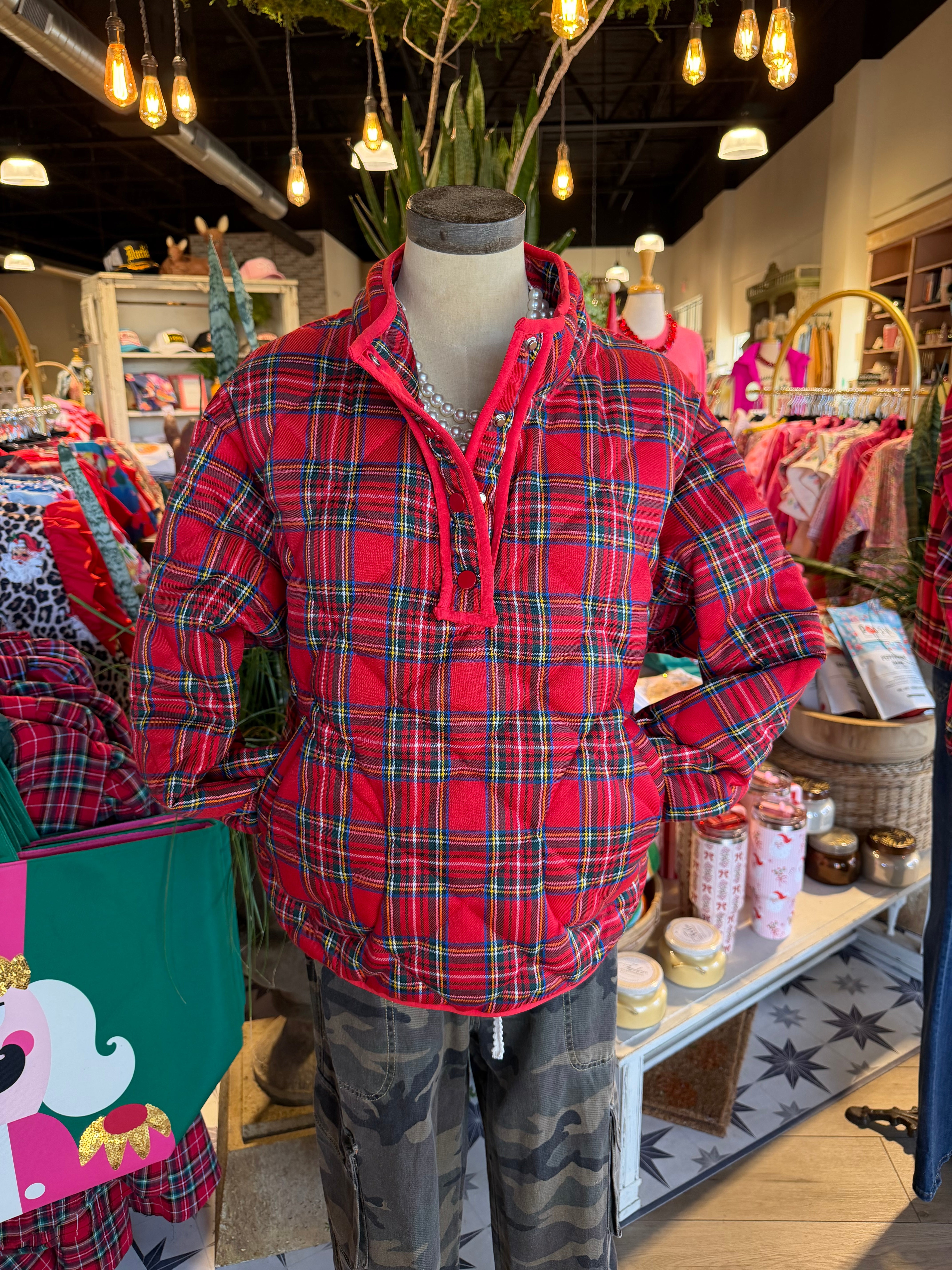 Red Plaid Quilted Jacket