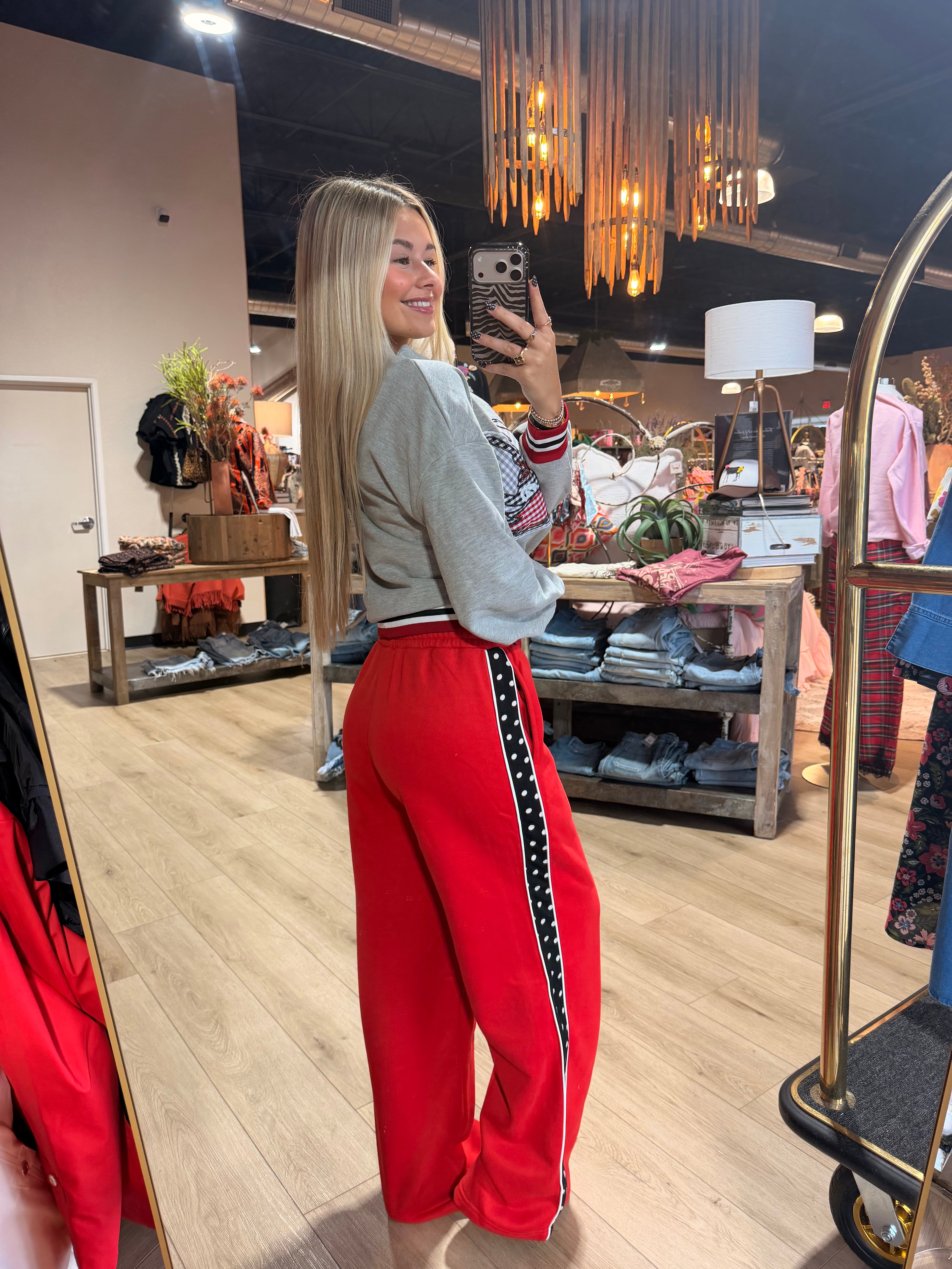 POLKA DOT SIDE STRIPE WIDE LEG SWEATPANTS