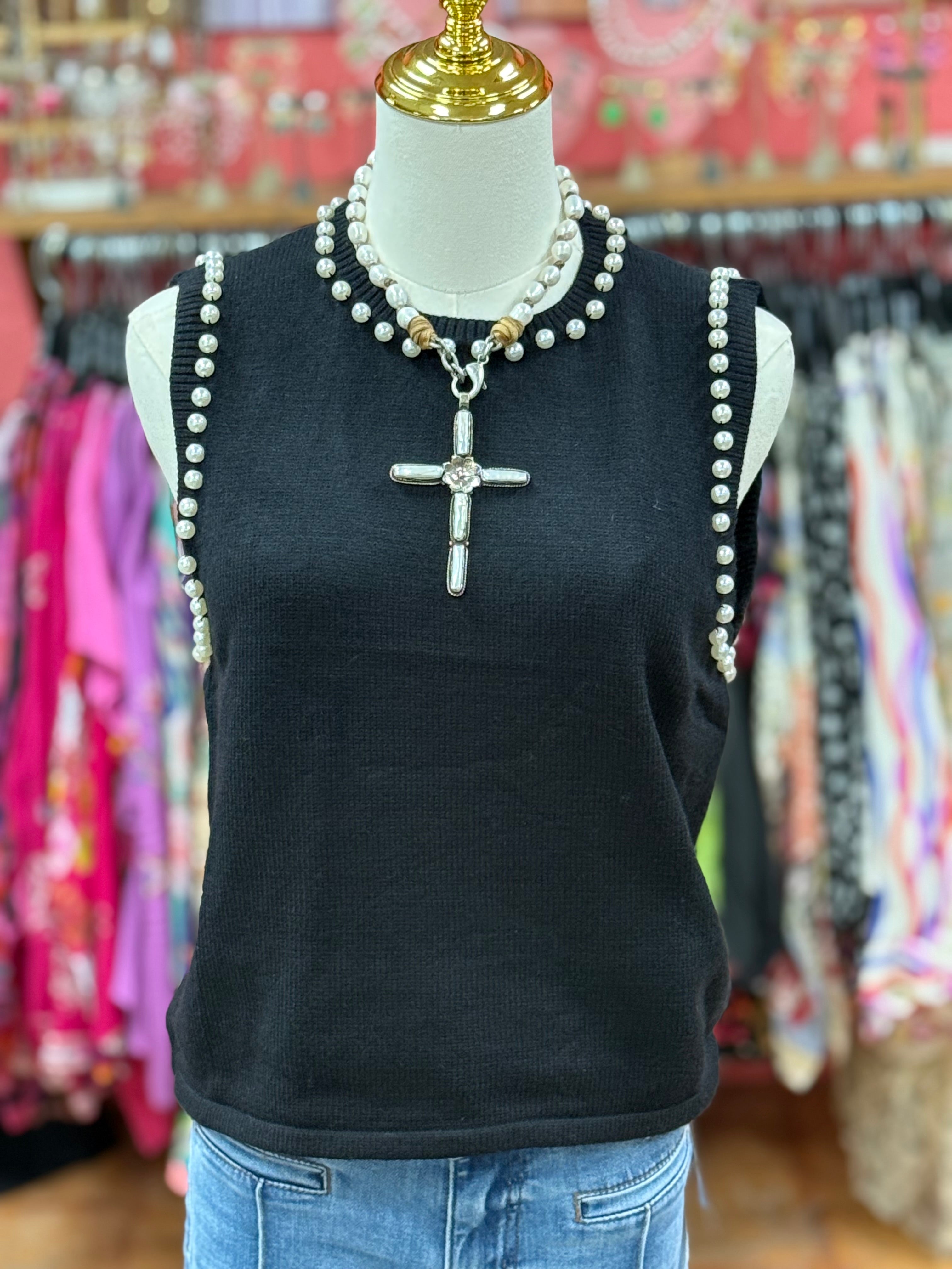 Vintage Pearl Cross Necklace