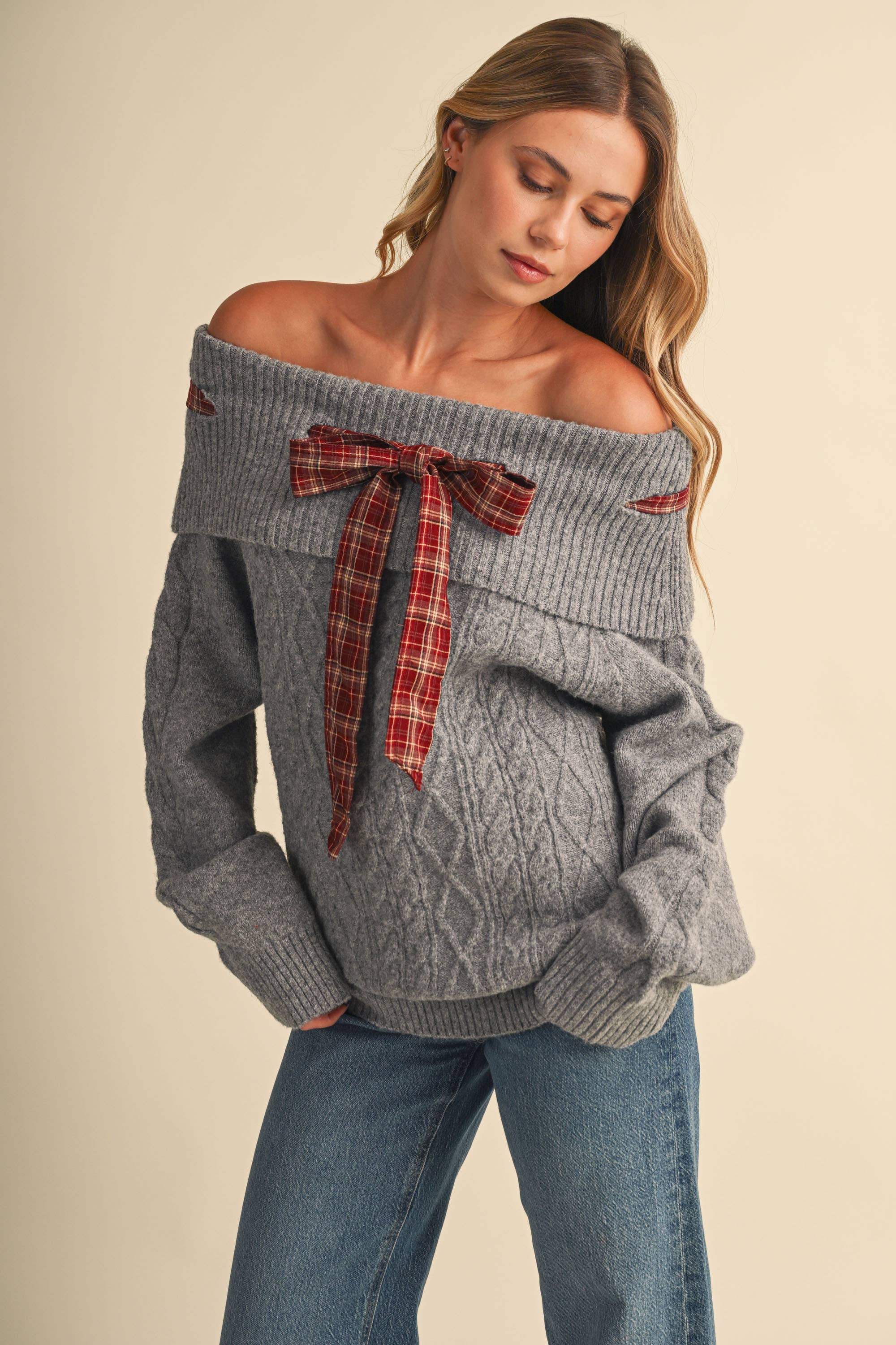 TARTAN BOW SWEATER