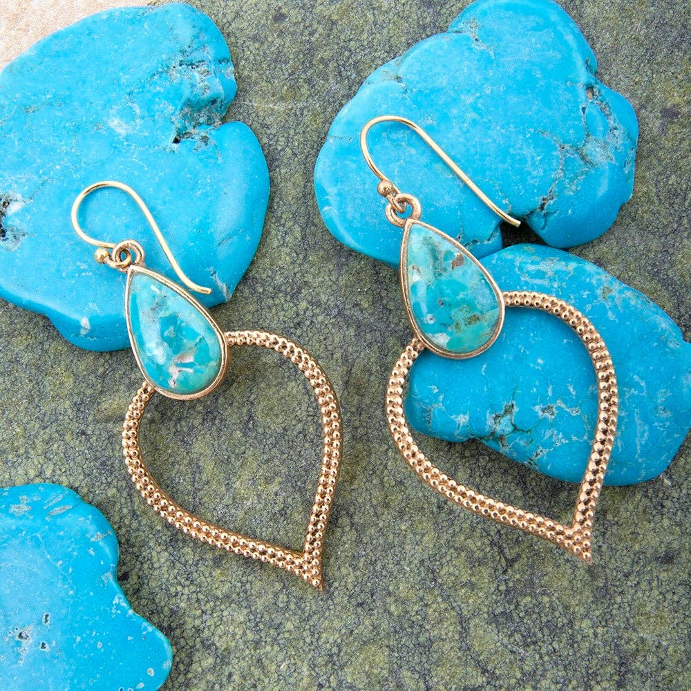 Blue Turquoise Bedouin Golden Drop Earrings