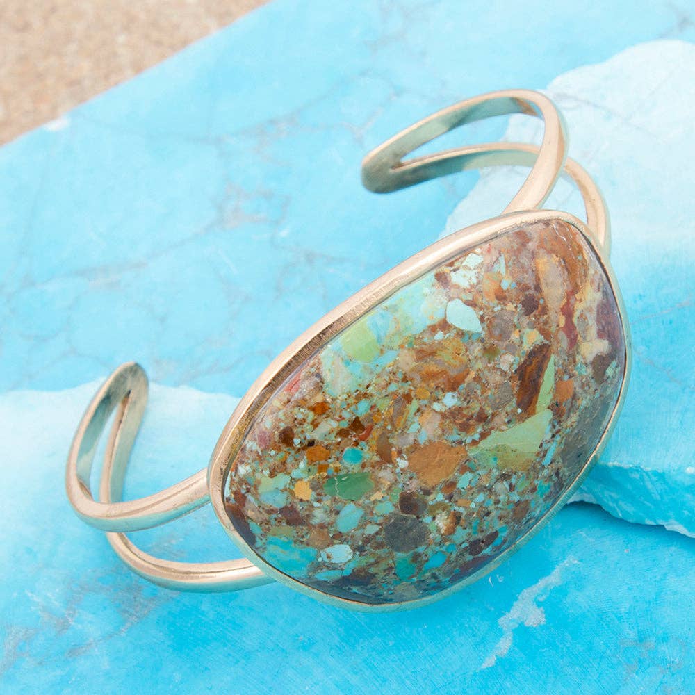Sublime Genuine Green Turquoise Golden Cuff Bracelet