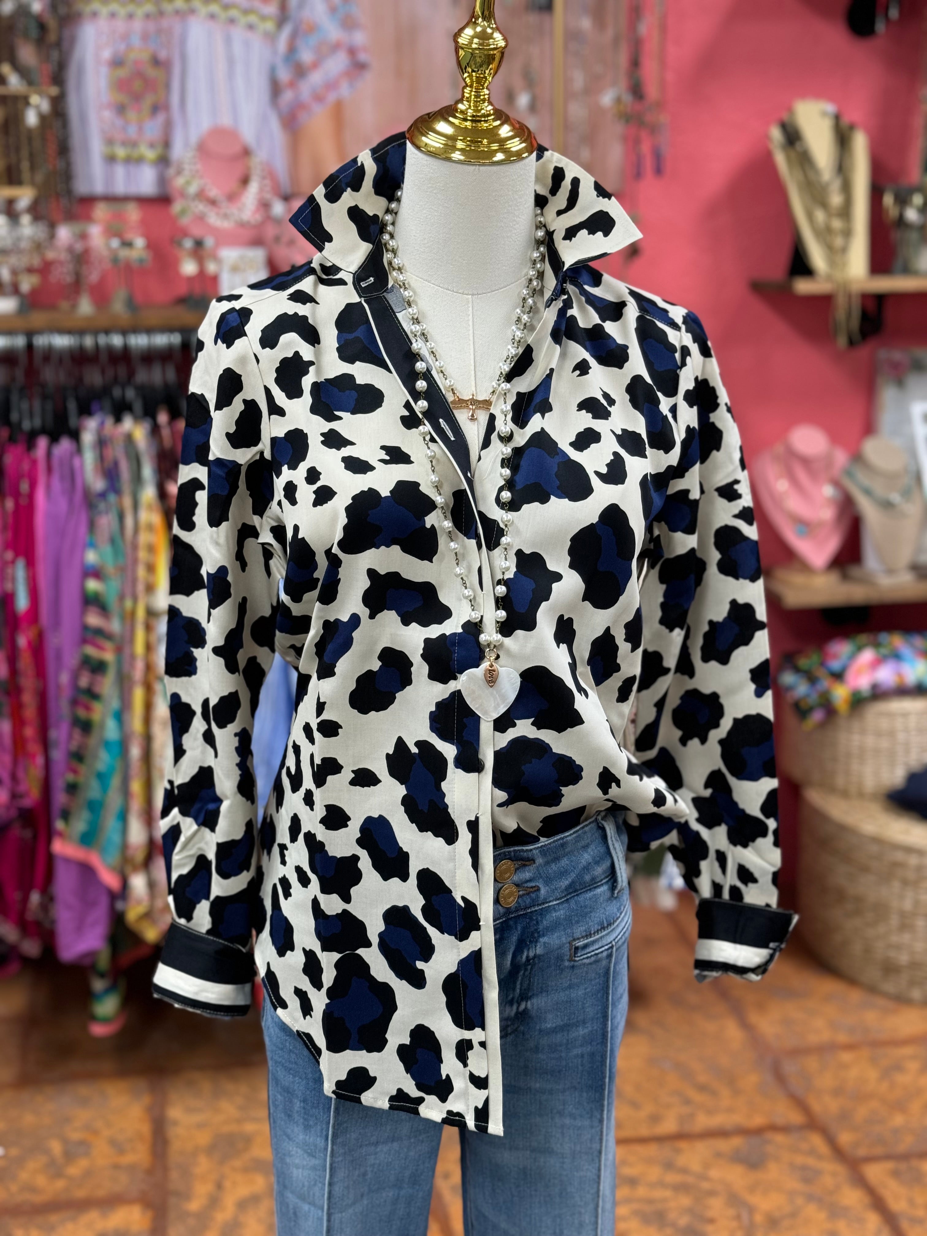 Blue Leopard Blouse