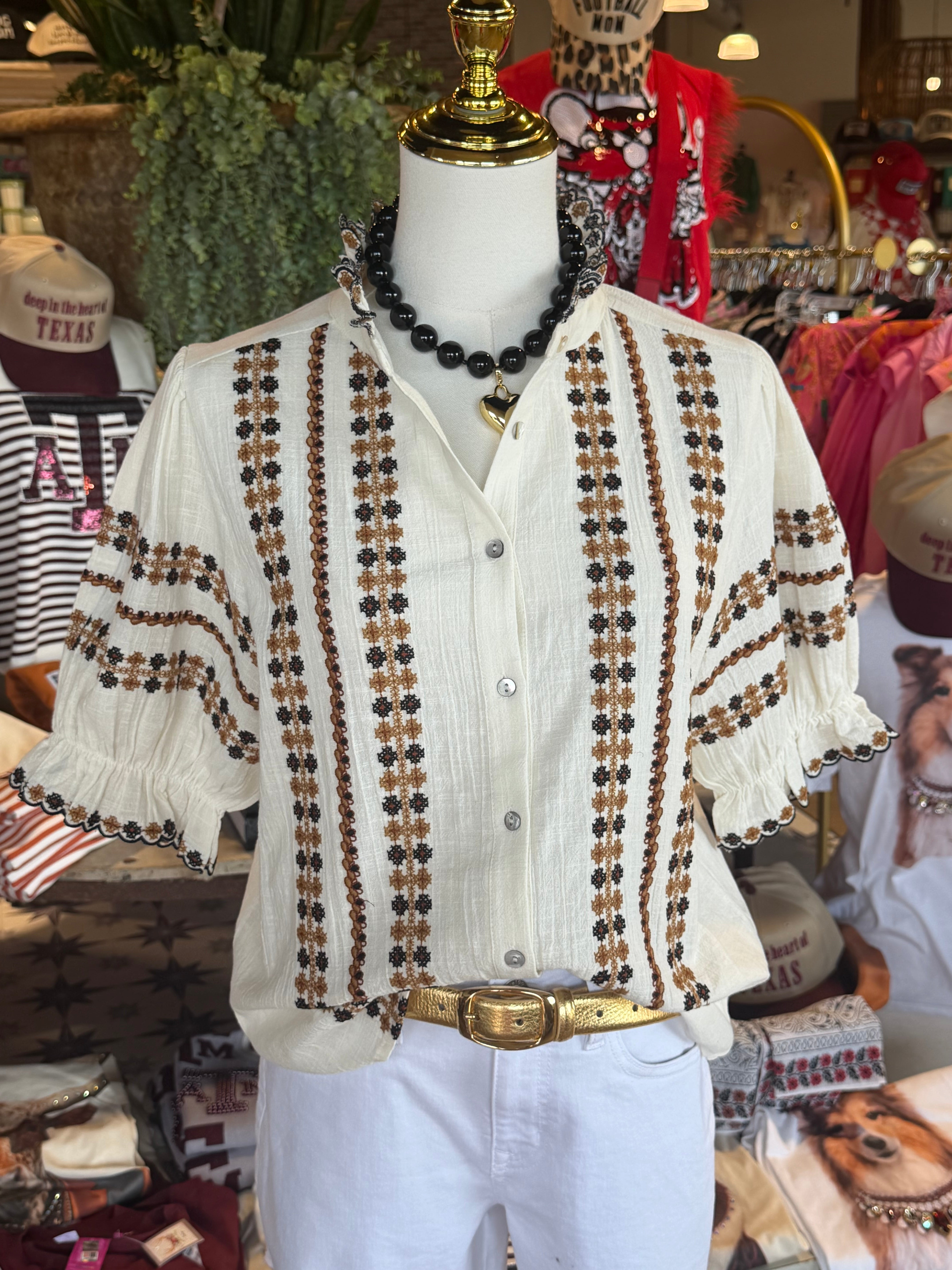 Rows of Em Embroidery Top