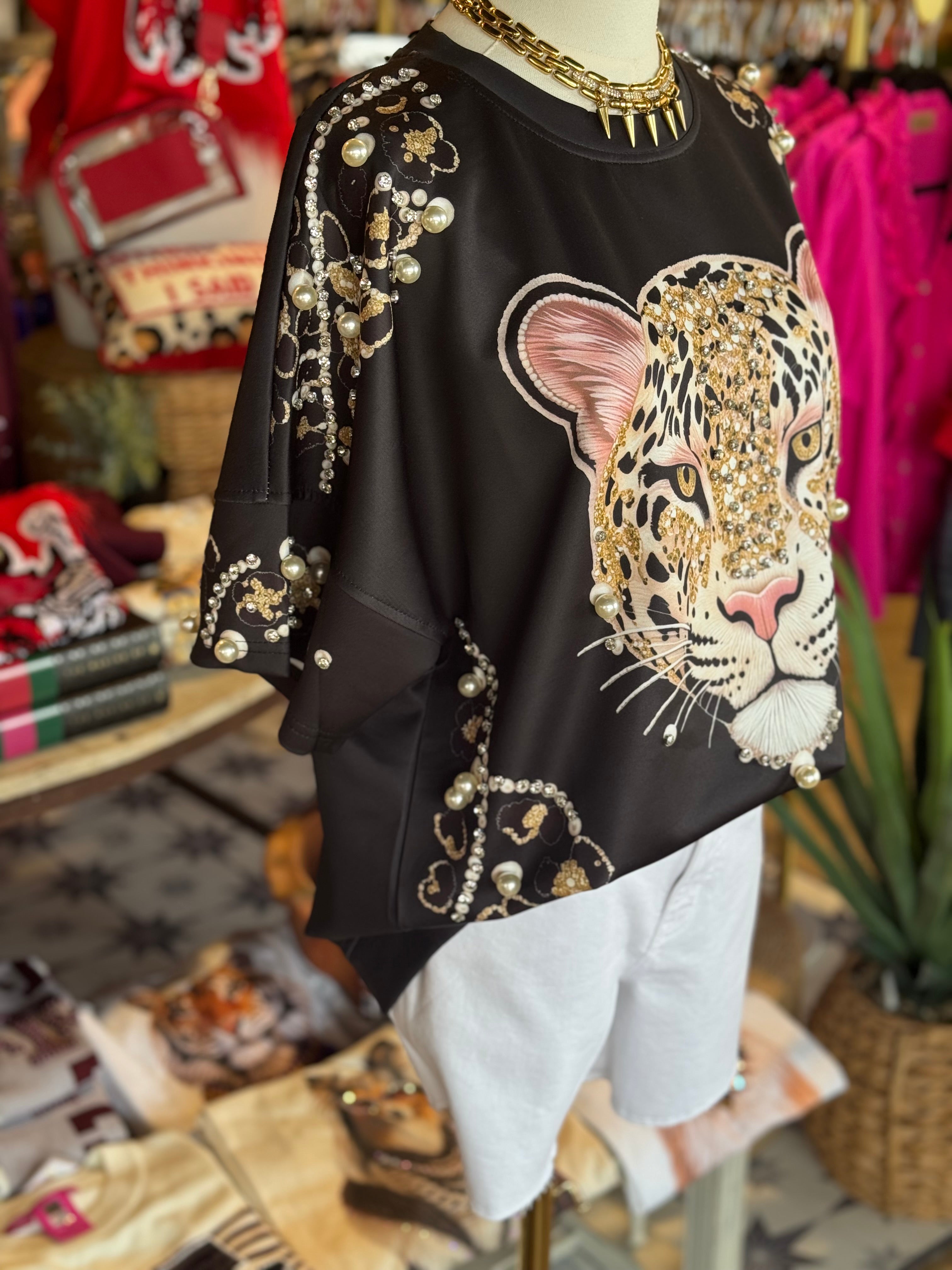 Embellished Leopard Oversized T-Shirt