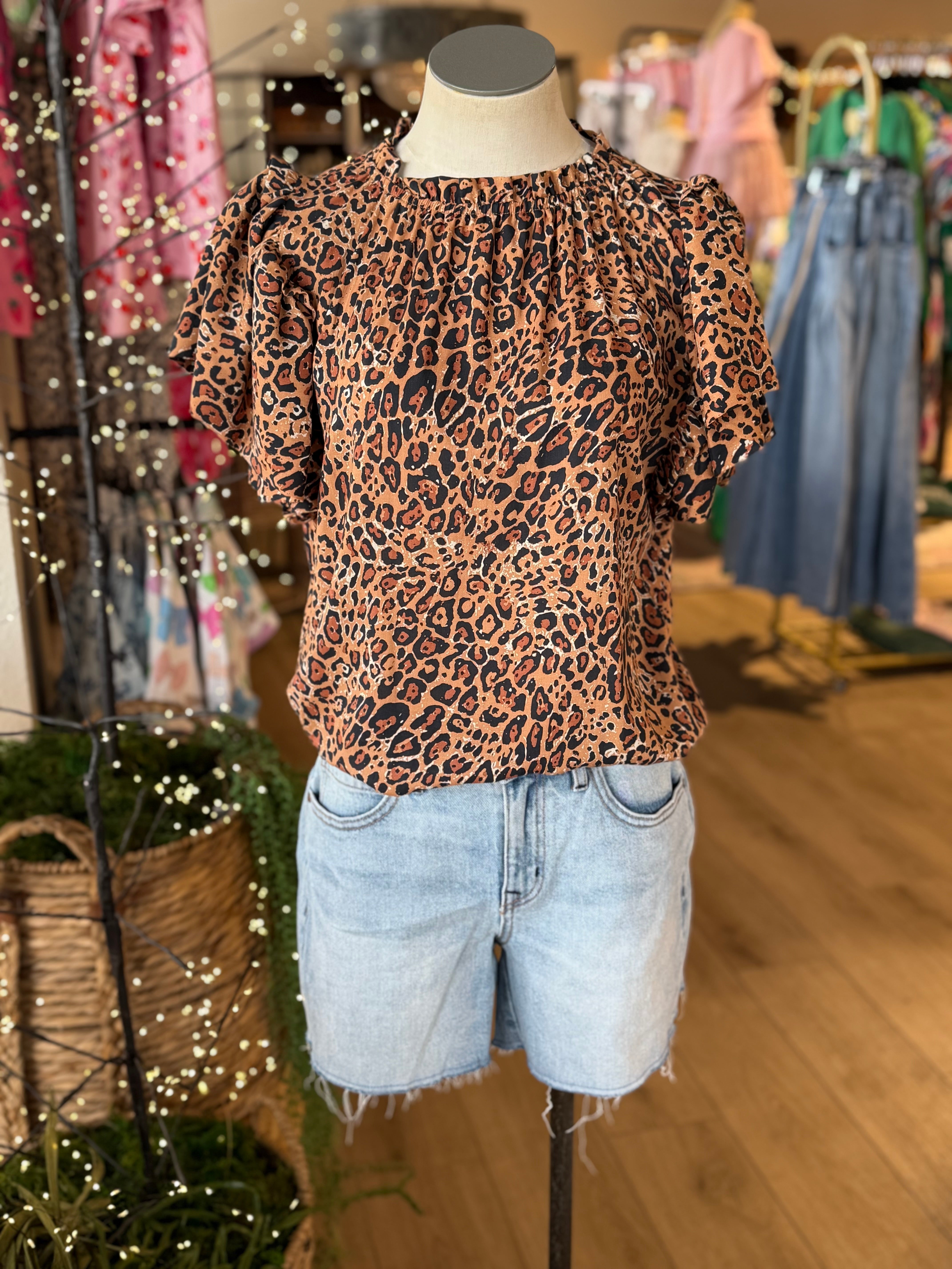 Leopard Flounce Top