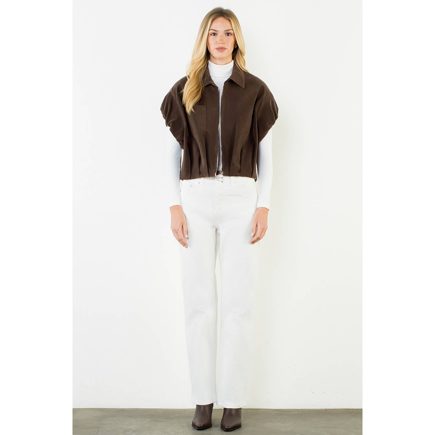 Sleeveless Suede Zip Jacket