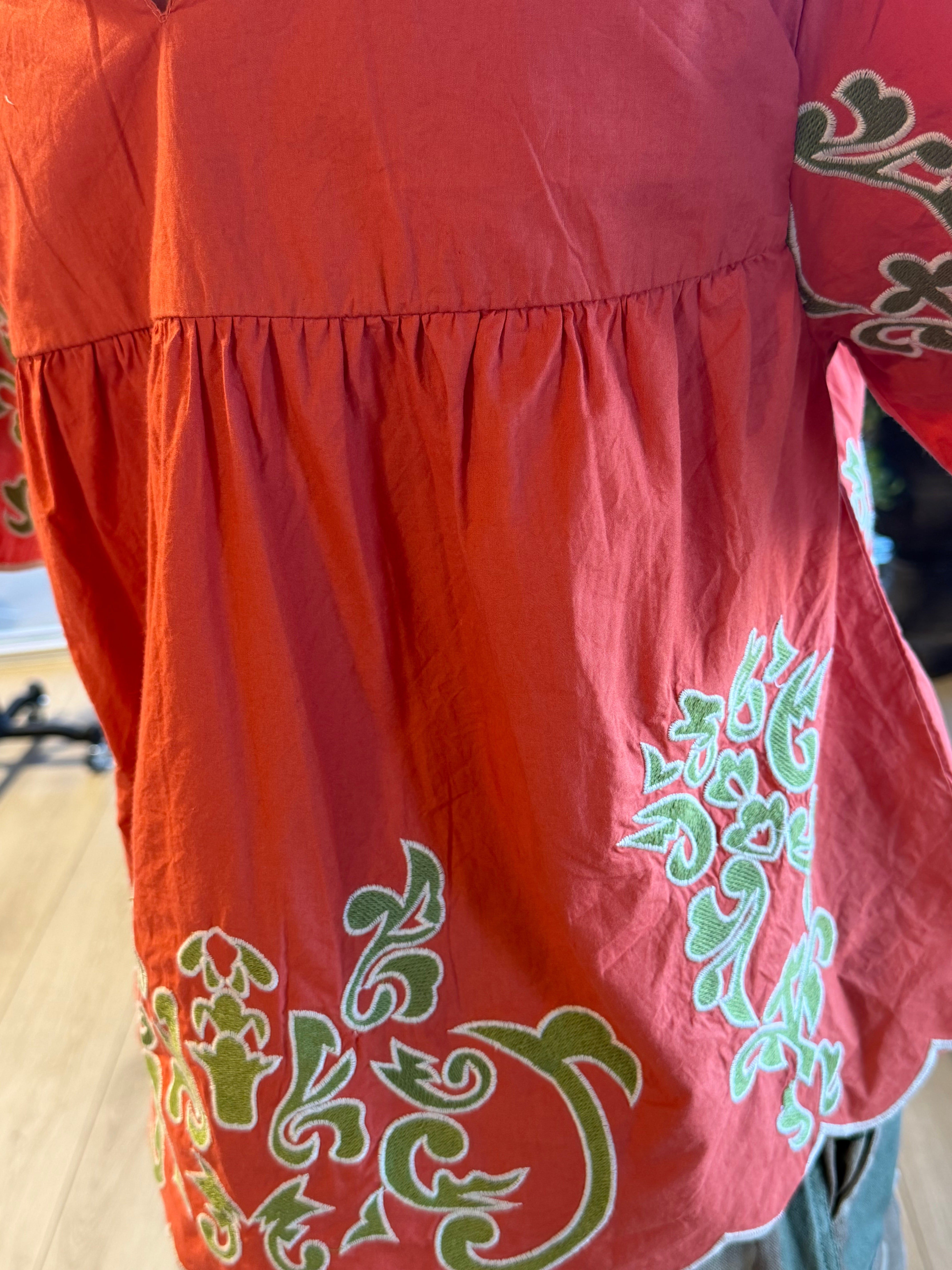 Flutter Sleeve Embroidery Detail Top