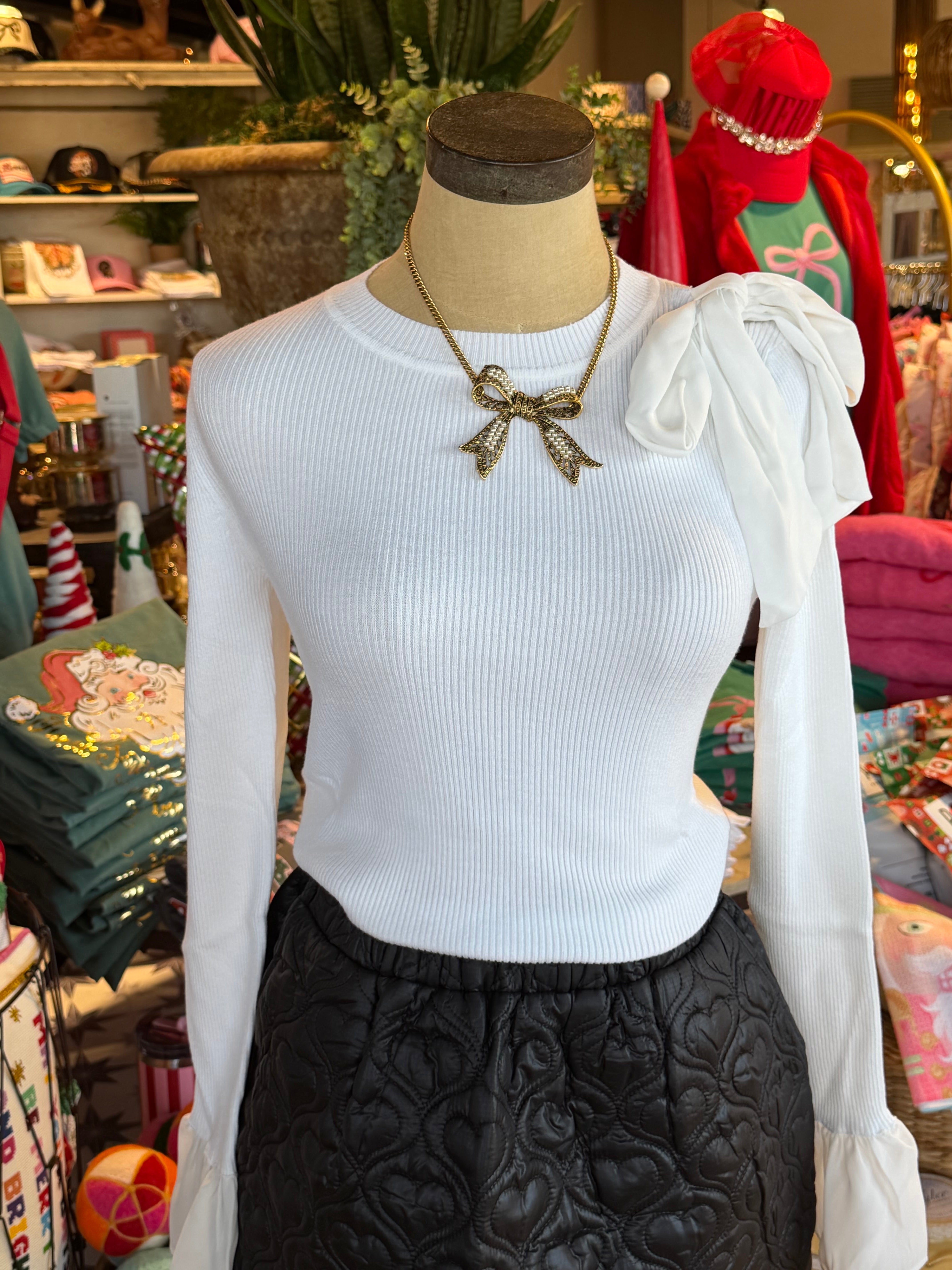 Casey Ribbed Bow Sweater