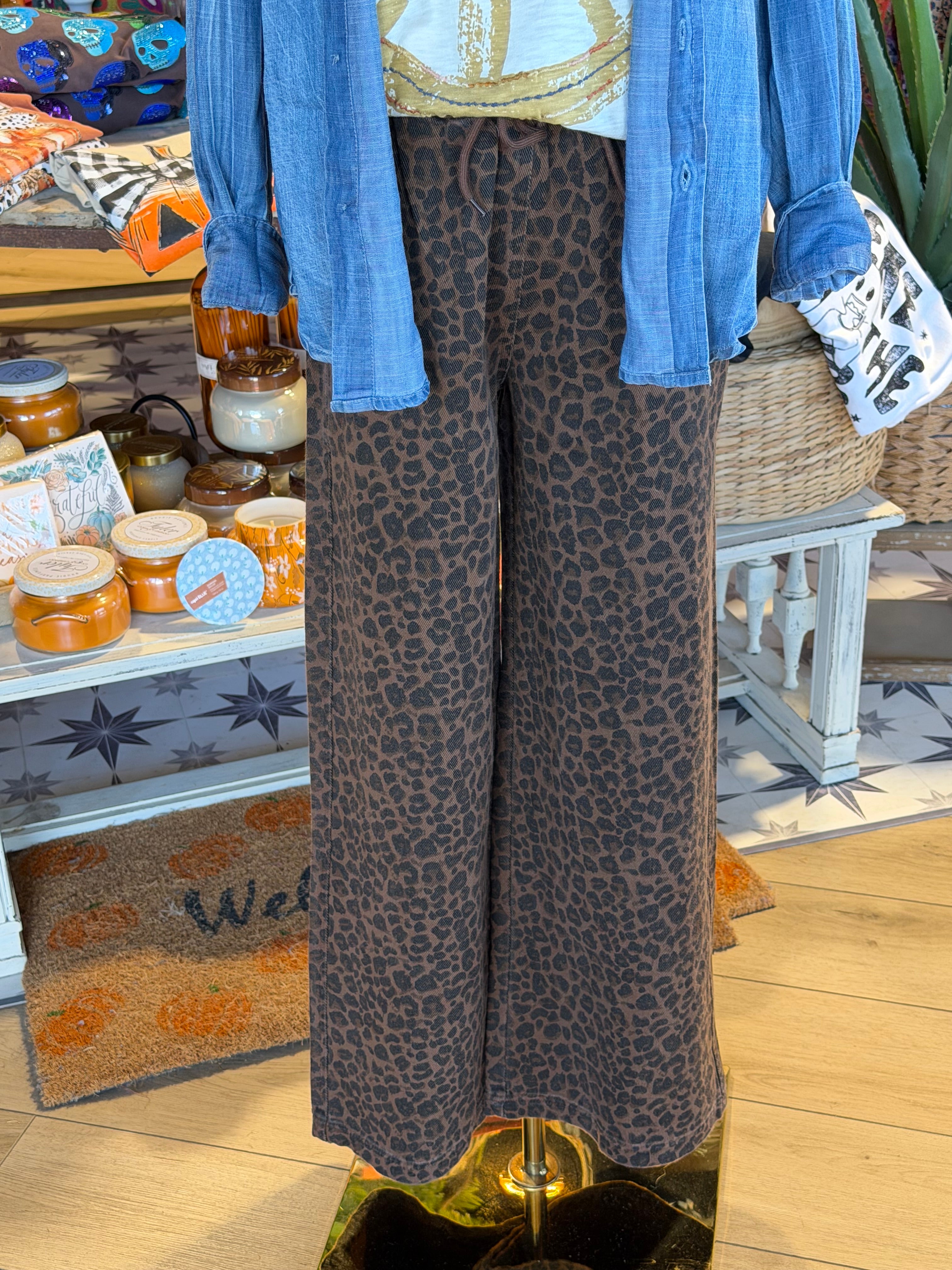 Leopard Denim Track Pants