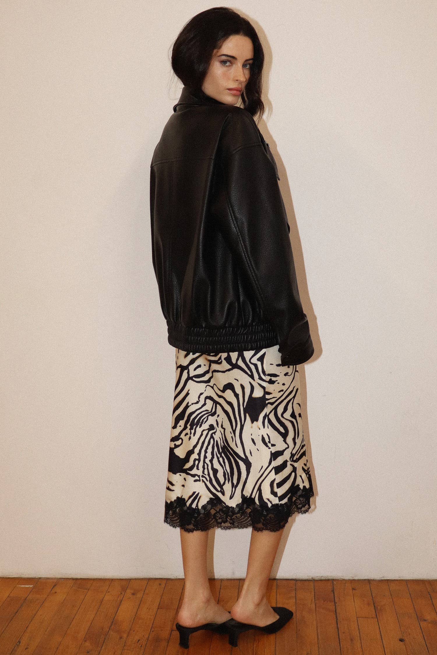 Lace Hem Zebra Midi Skirt