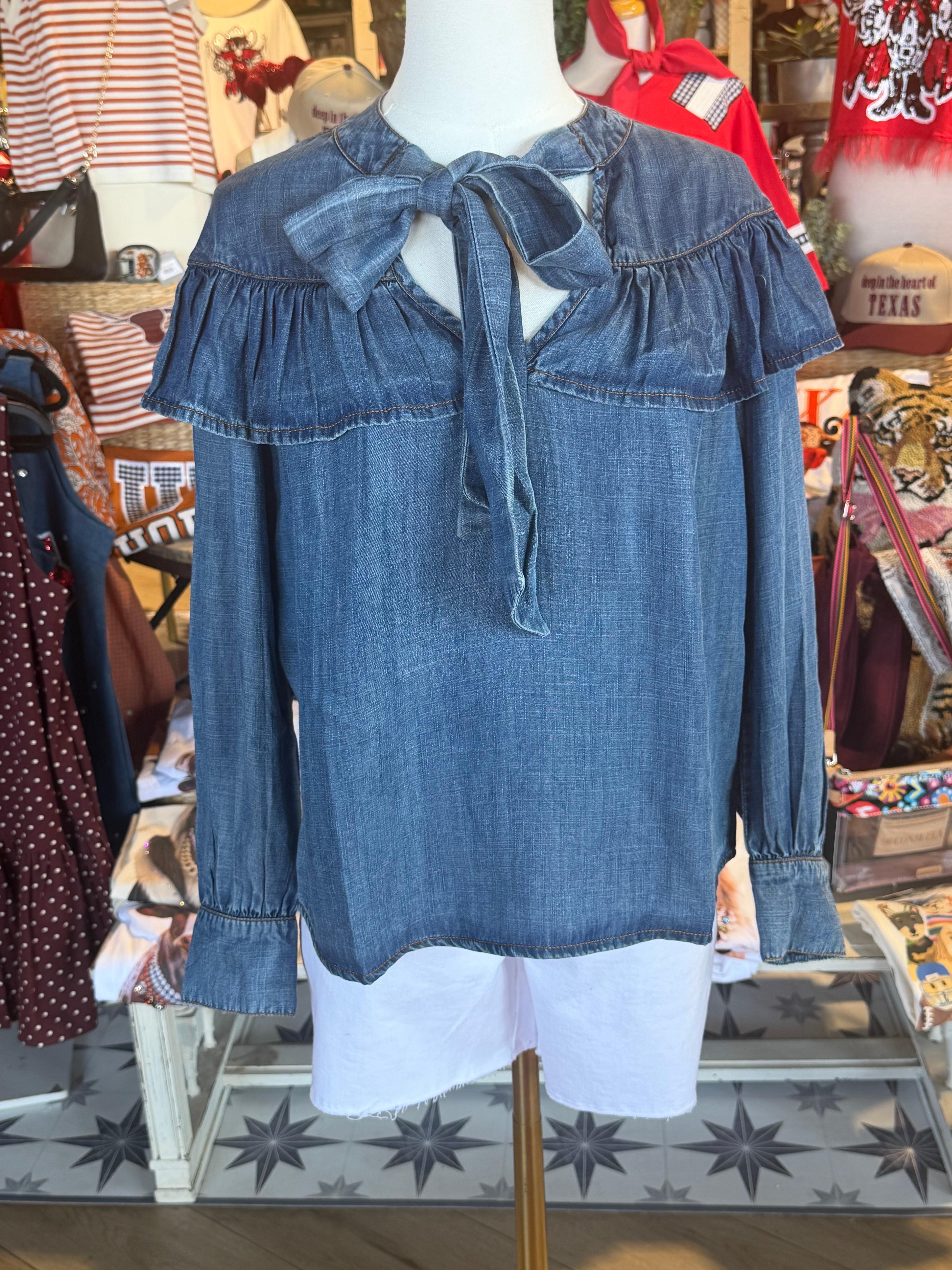Denim Bow Top