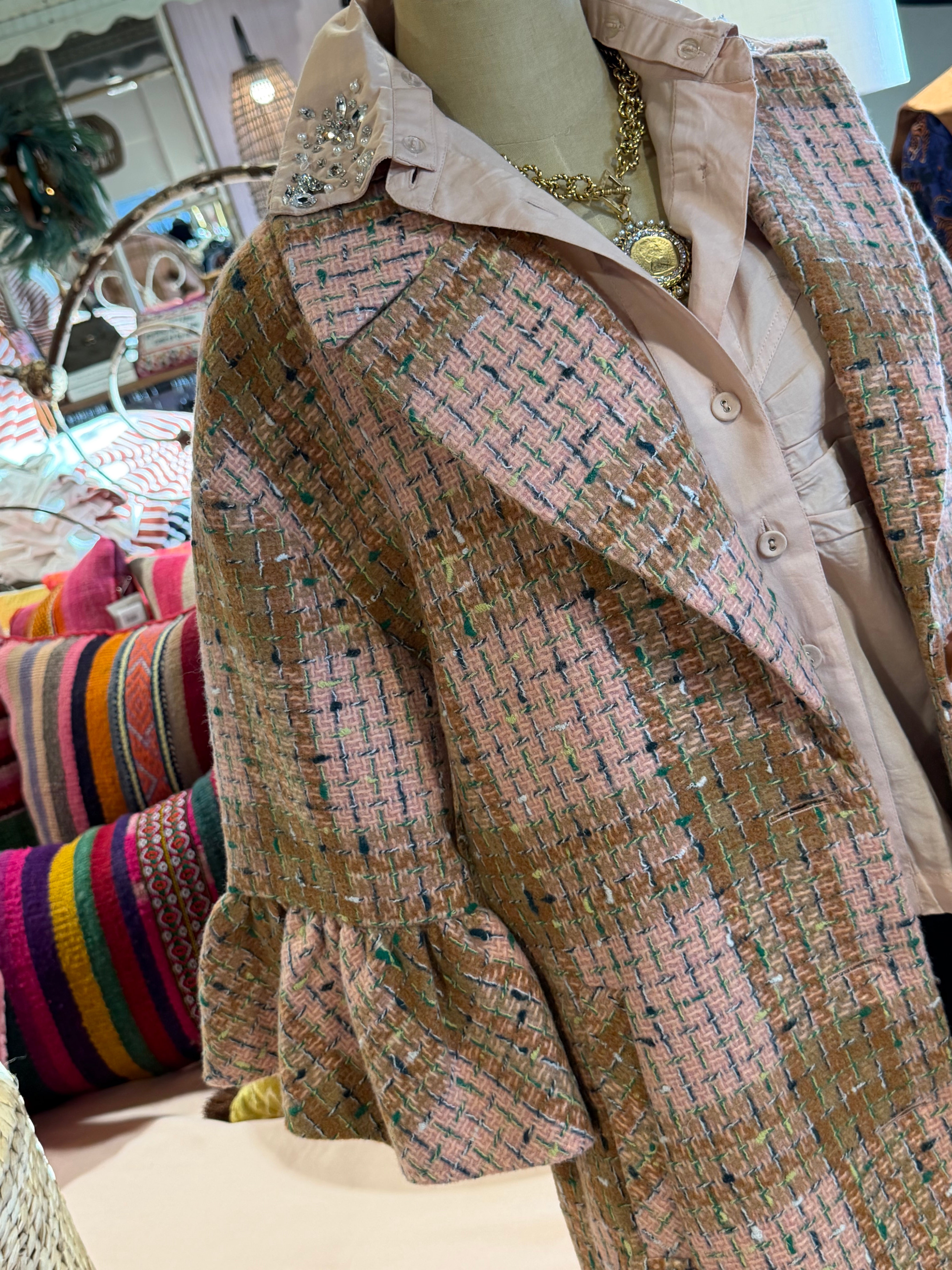 Ruffle Sleeve Plaid Coat