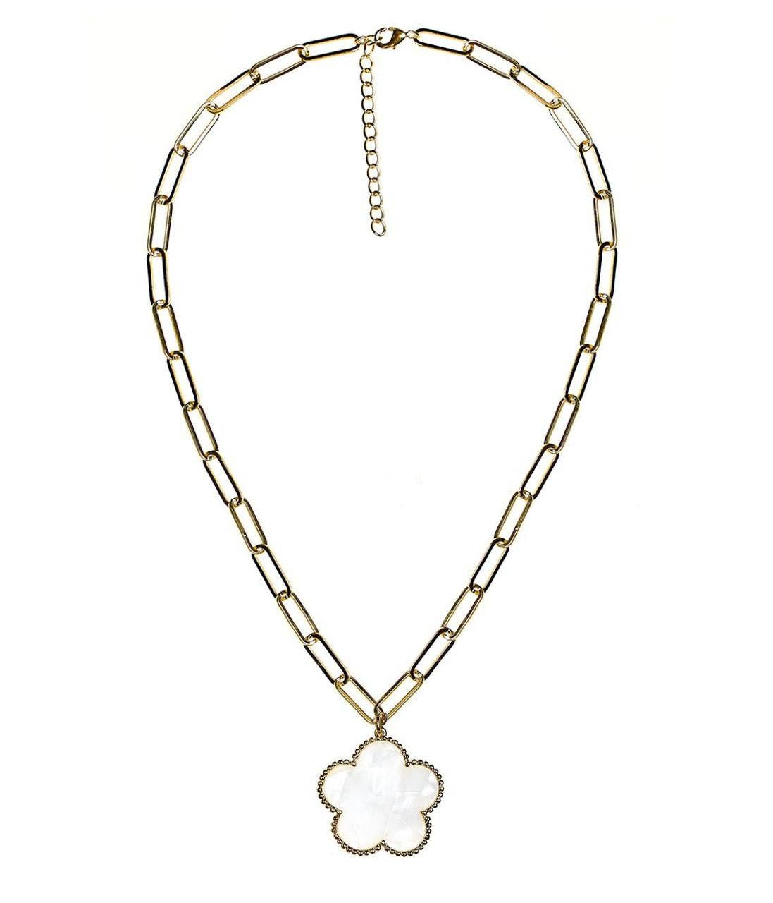 Clover  - Gold & Pearl Paperclip Charm Necklace