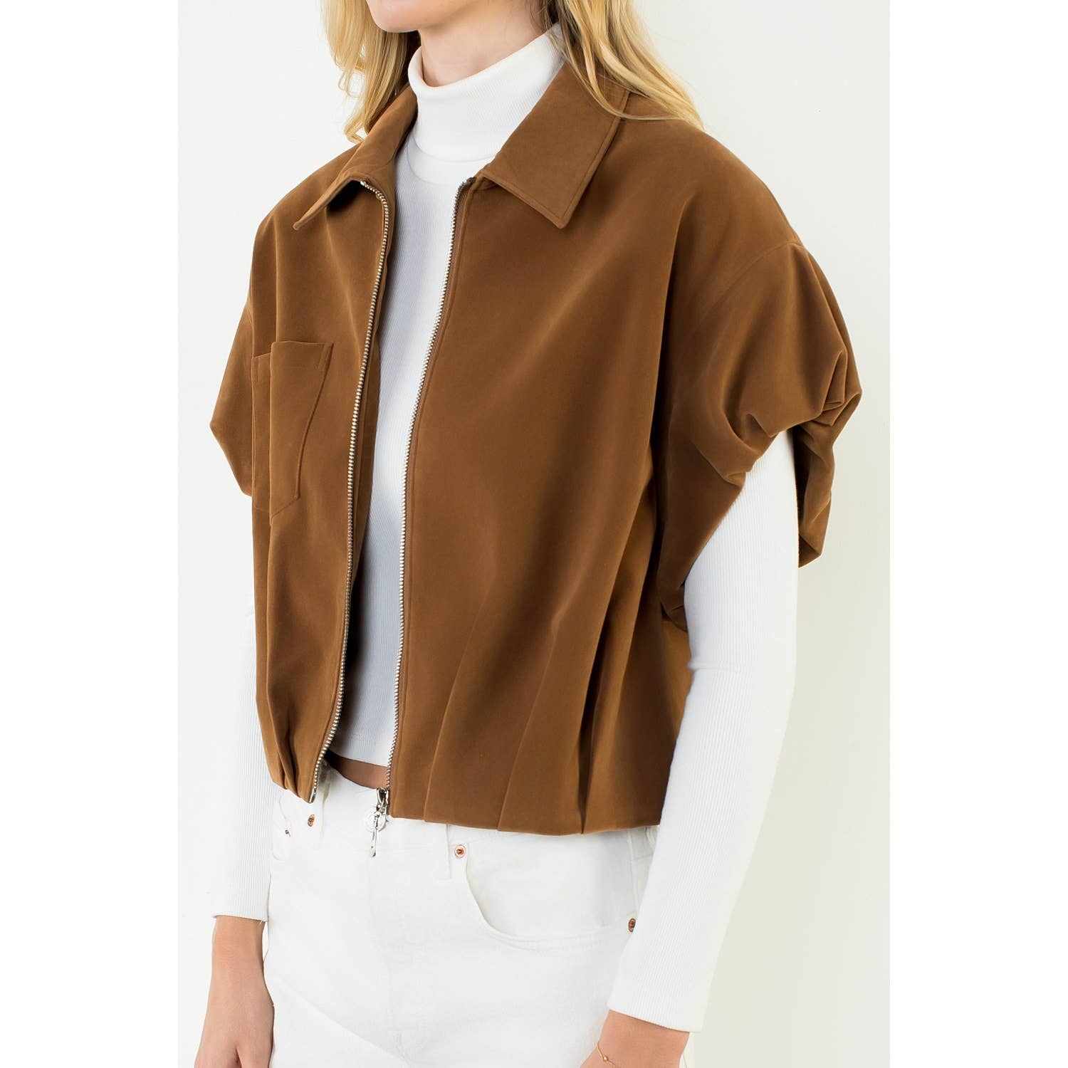 Sleeveless Suede Zip Jacket